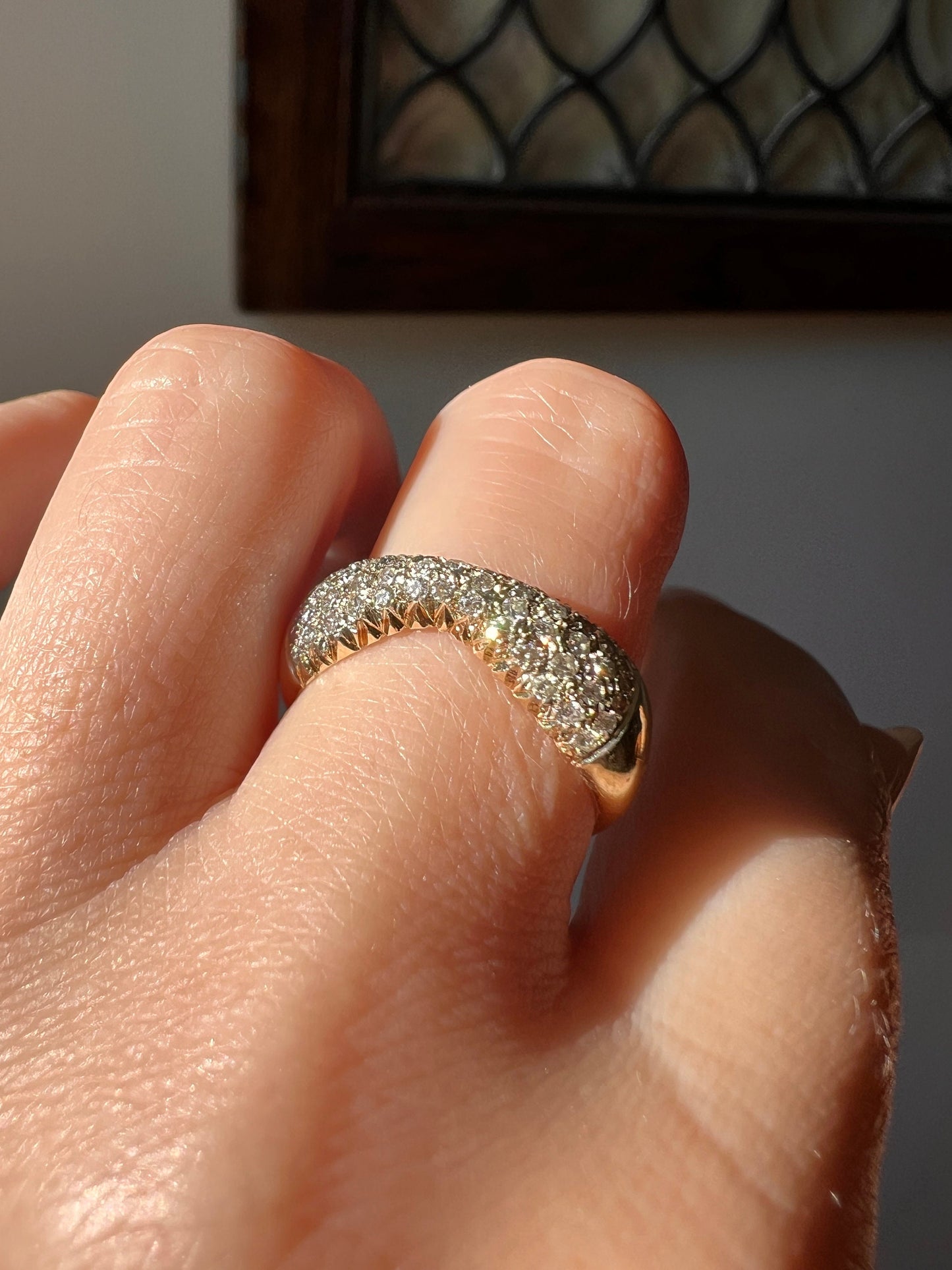 BOW Pave Encrusted Diamond Domed Stacker Ring Chunky Retro Vintage Wide Band 14k Gold Versatile Romantic Gift Timeless