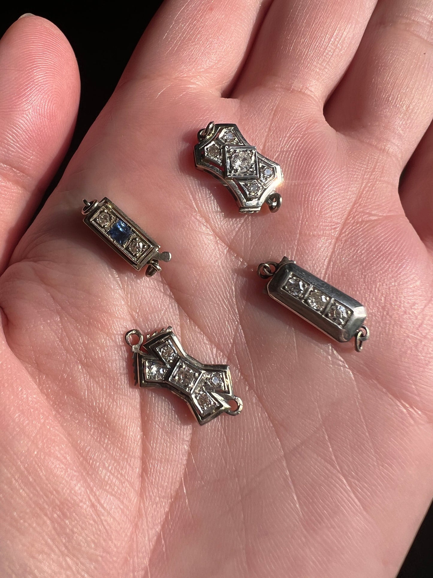 BOWTIE CLASP Geometric Art Deco Old Cut DIAMOND Antique Gemset Fastener Pendant 18k White Gold Platinum Gift Parts Finding Connector Clip