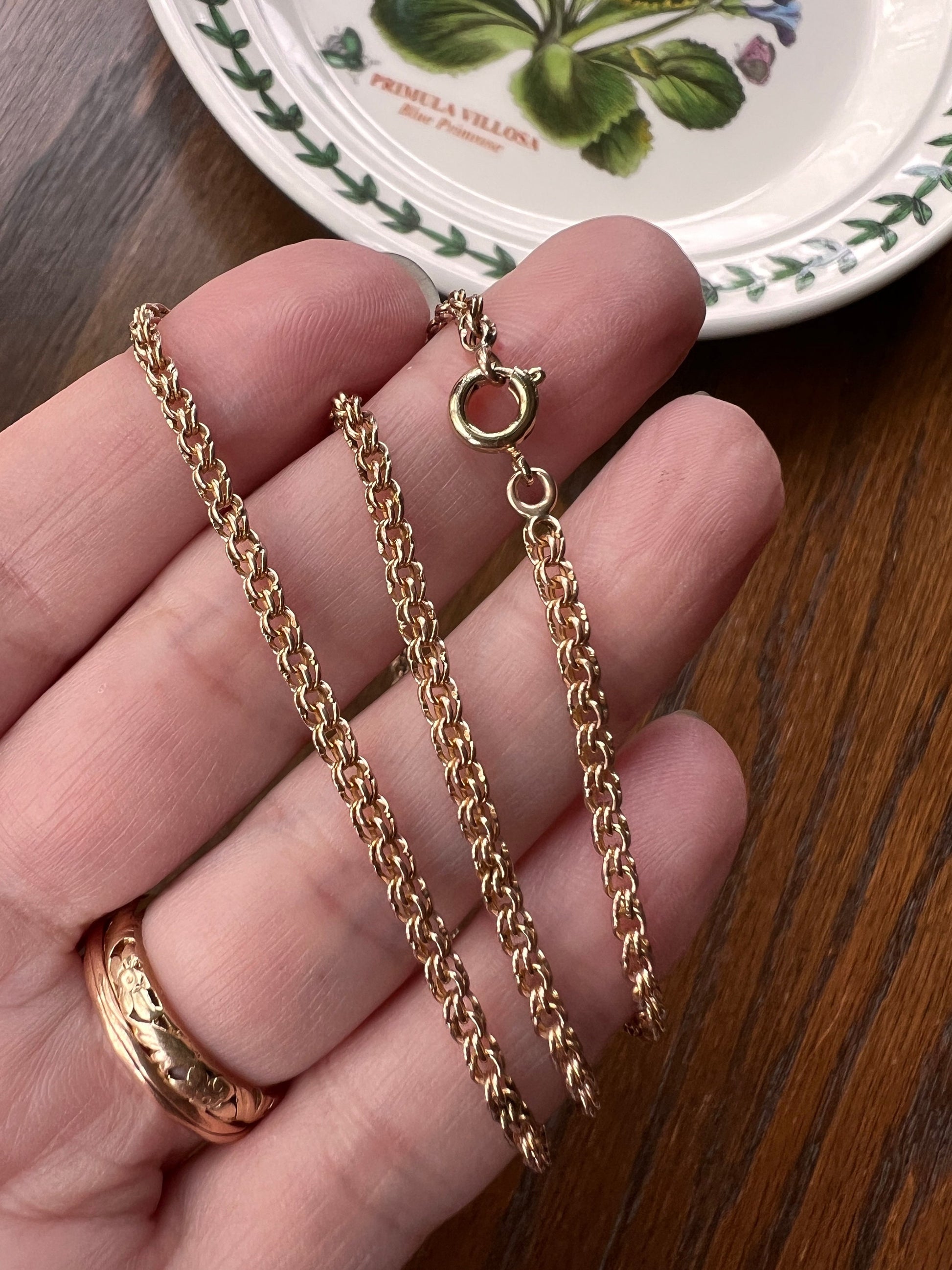 Unique Necklace Double CHAIN Victorian ANTIQUE 14" Choker Collar Layering 5g 10k Rose Gold Solid Bracelet Romantic Gift Pendant Holder 2.5mm