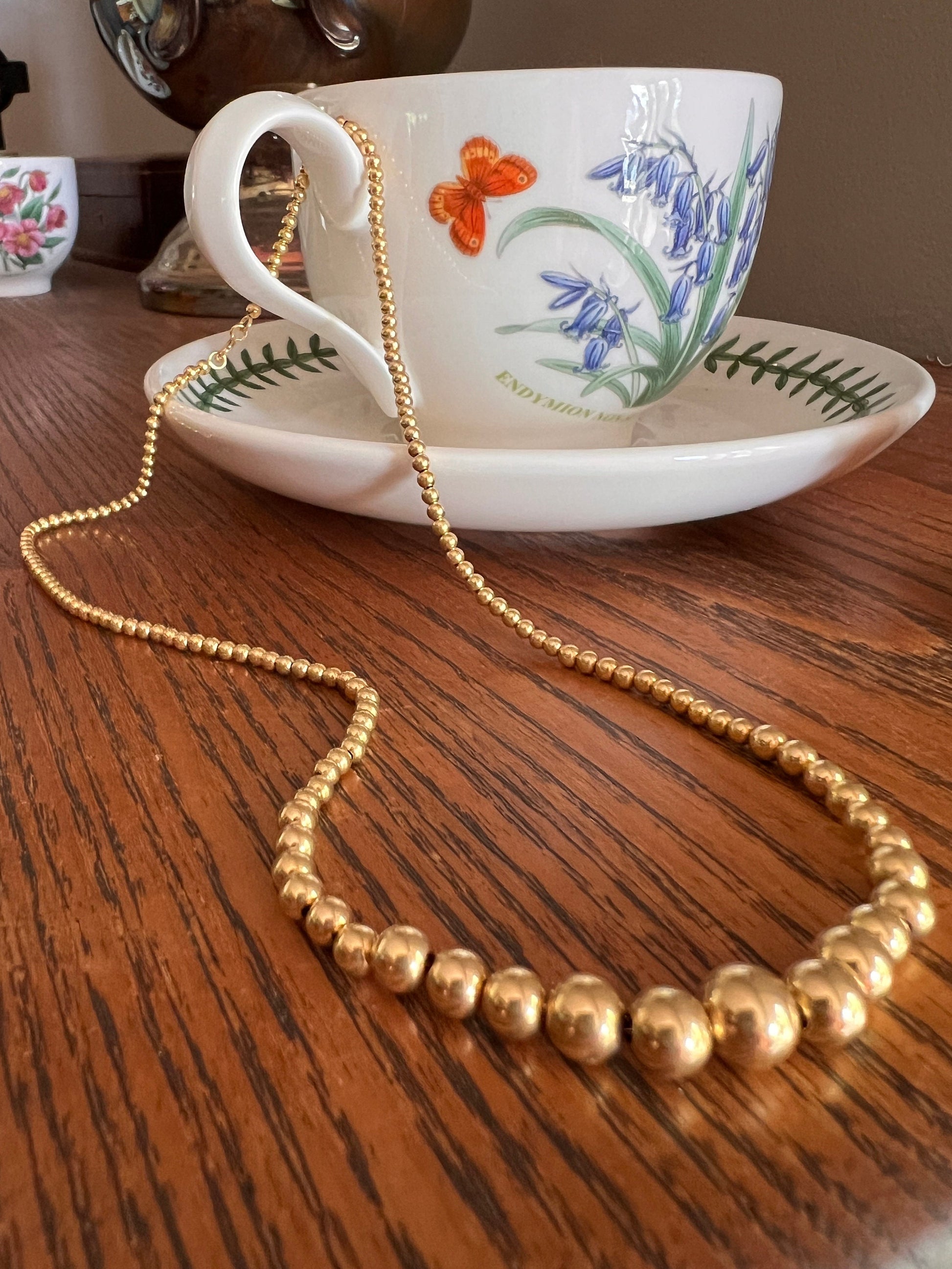 French VINTAGE 6g 18k GOLD Solid 17.5" Traditional Marseille Necklace Grain of Gold Graduated Beads Choker Collar Chain Neckmess Love Gift