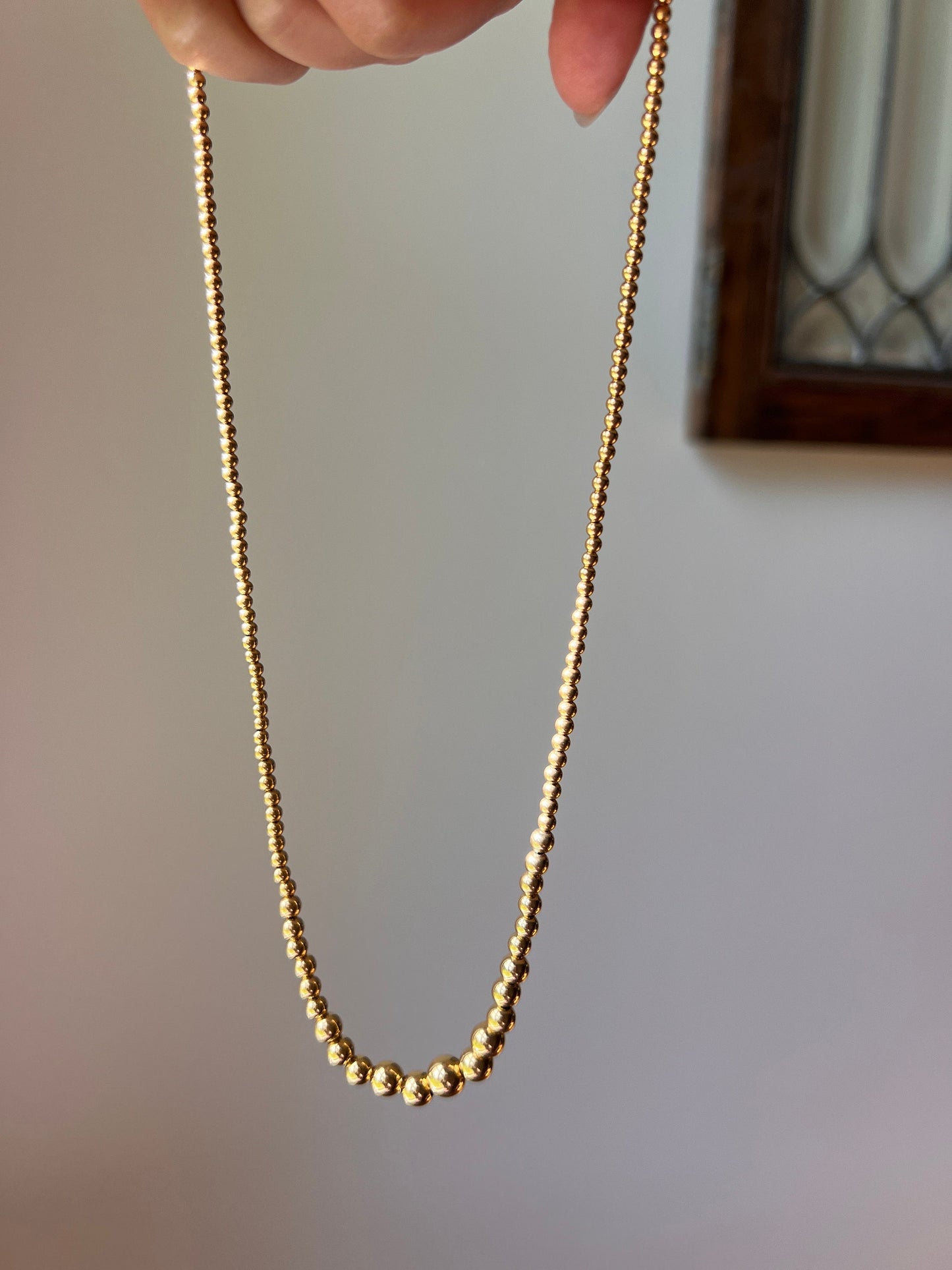 French VINTAGE 6g 18k GOLD Solid 17.5" Traditional Marseille Necklace Grain of Gold Graduated Beads Choker Collar Chain Neckmess Love Gift