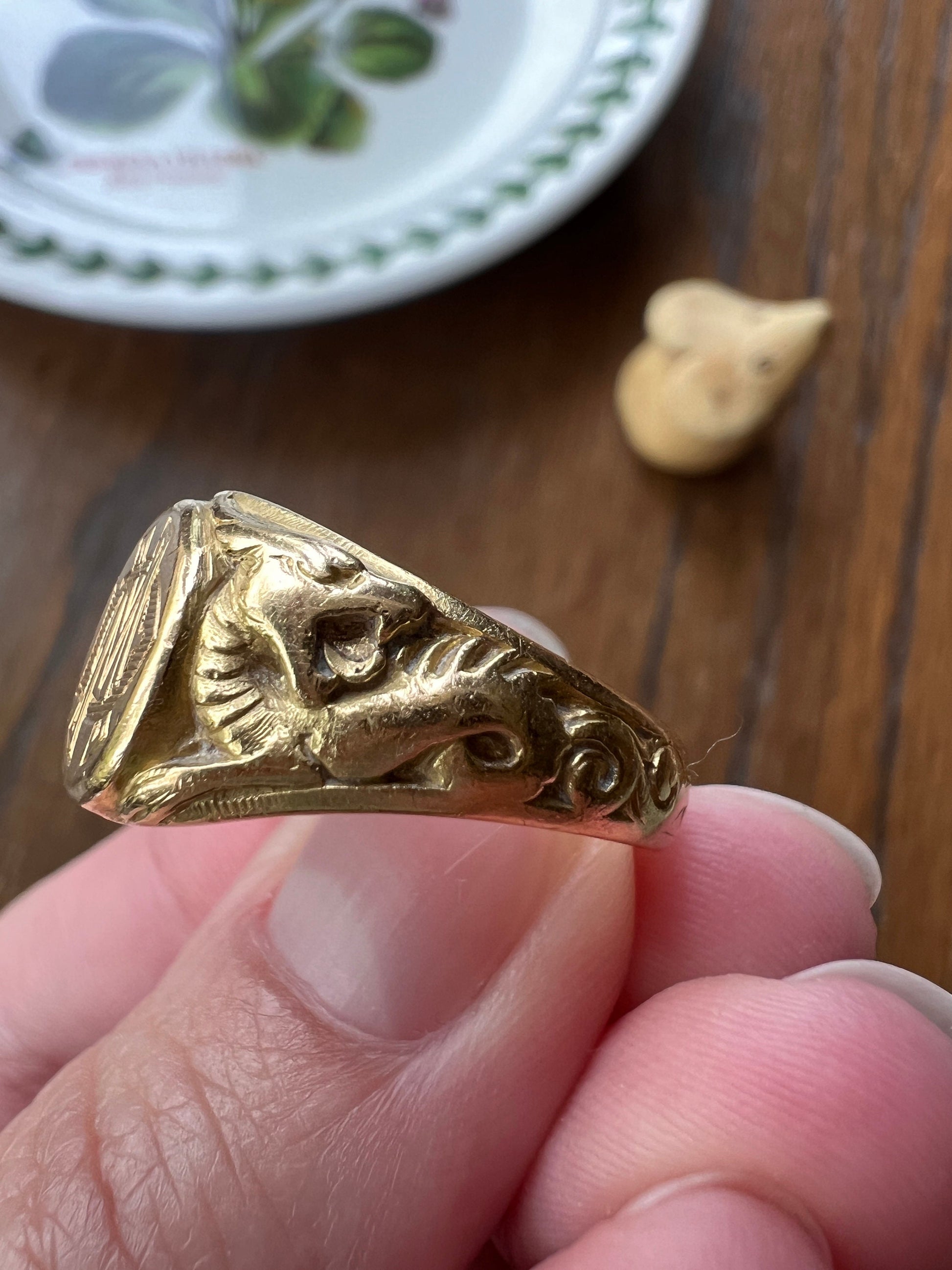 DRAGON Figural HEAVY French Antique Signet RING 12.2g 18k Gold Solid Chunky Band Rare Gift Victorian Belle Epoque Art Nouveau Unisex Md Dm