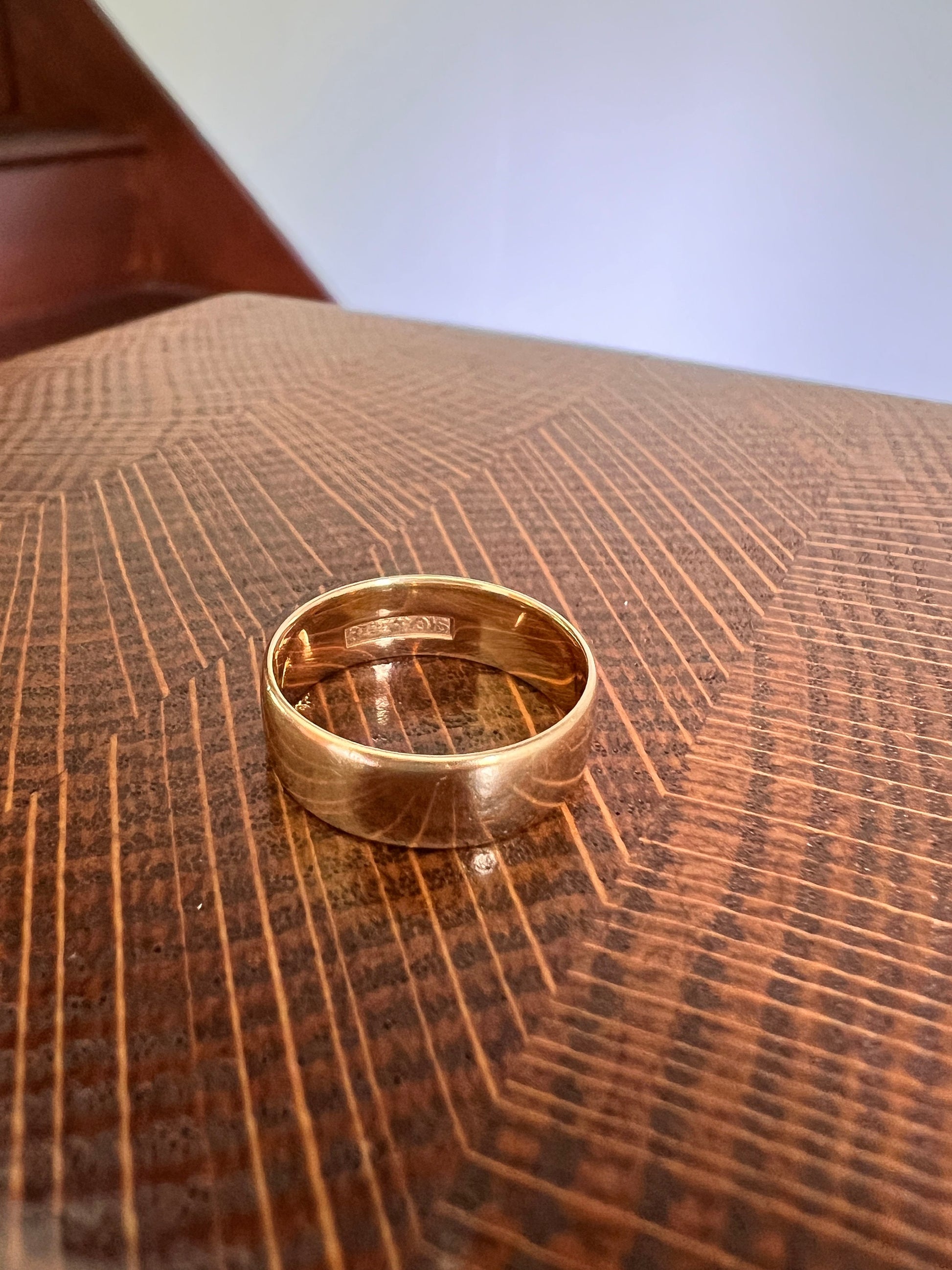 Victorian Antique 5.5mm Wedding Cigar Band 3.8g 18k Gold Solid Flat Ring Stacker Romantic Gift Chunky Sturdy Warm Glowing Patina