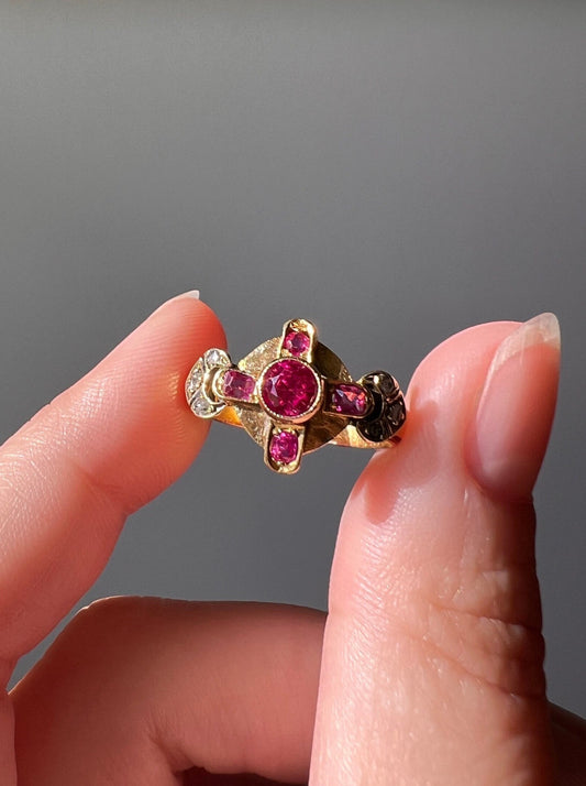 cruciform cross ruby ring medieval victorian antique jewelry gift