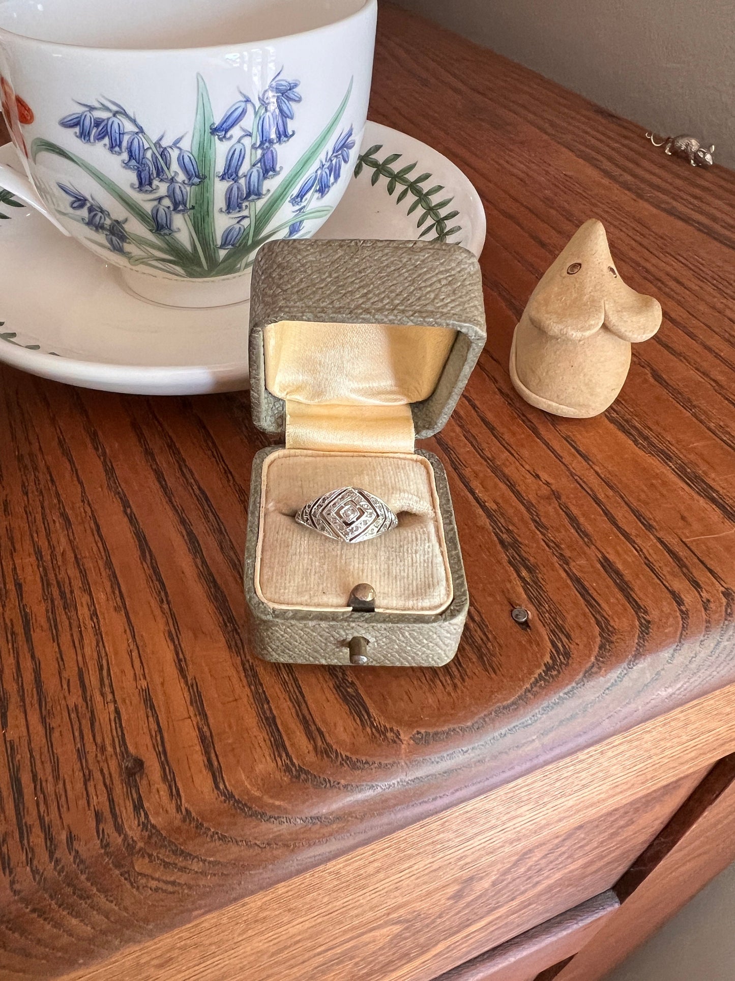 SHIELD French Edwardian Antique Ring 18k White Gold & Platinum Sparkle Romantic Gift Wide Band Geometric Art Deco Belle Epoque Chevron Gift