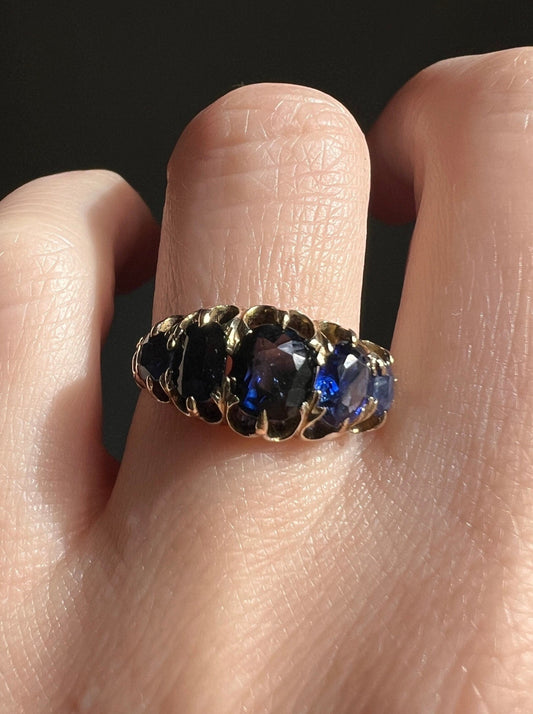 half hoop sapphire blue five stone gift antique jewelry victorian ring