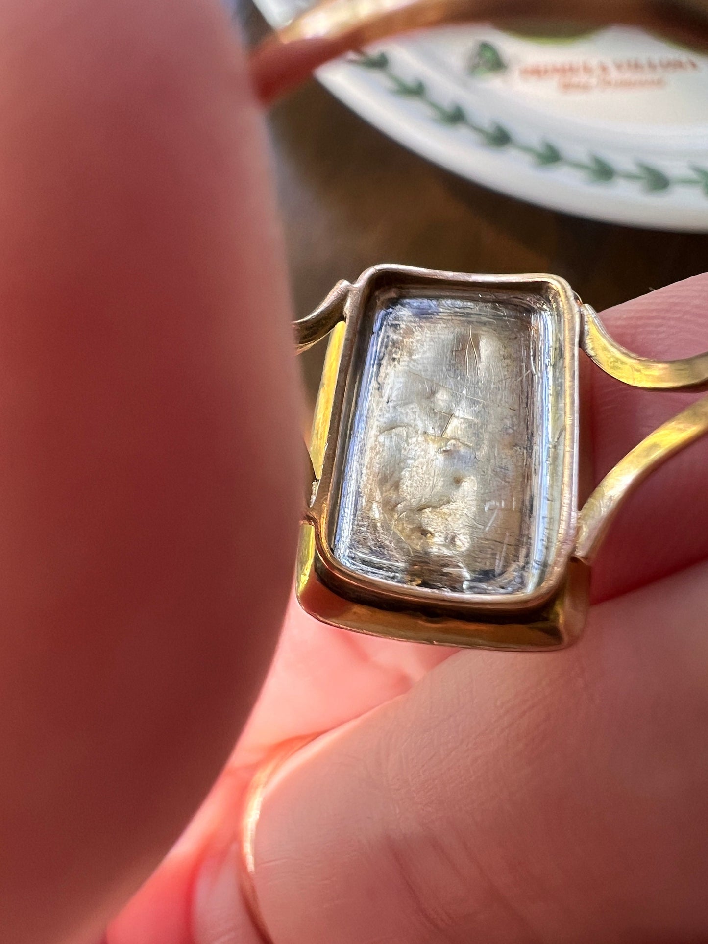 LOVER'S EYE Rare Victorian - Georgian Antique 15k Gold Ring Floral Embossed Halo Rectangle Chunky Locket Face Romantic Gift Collectible 14k