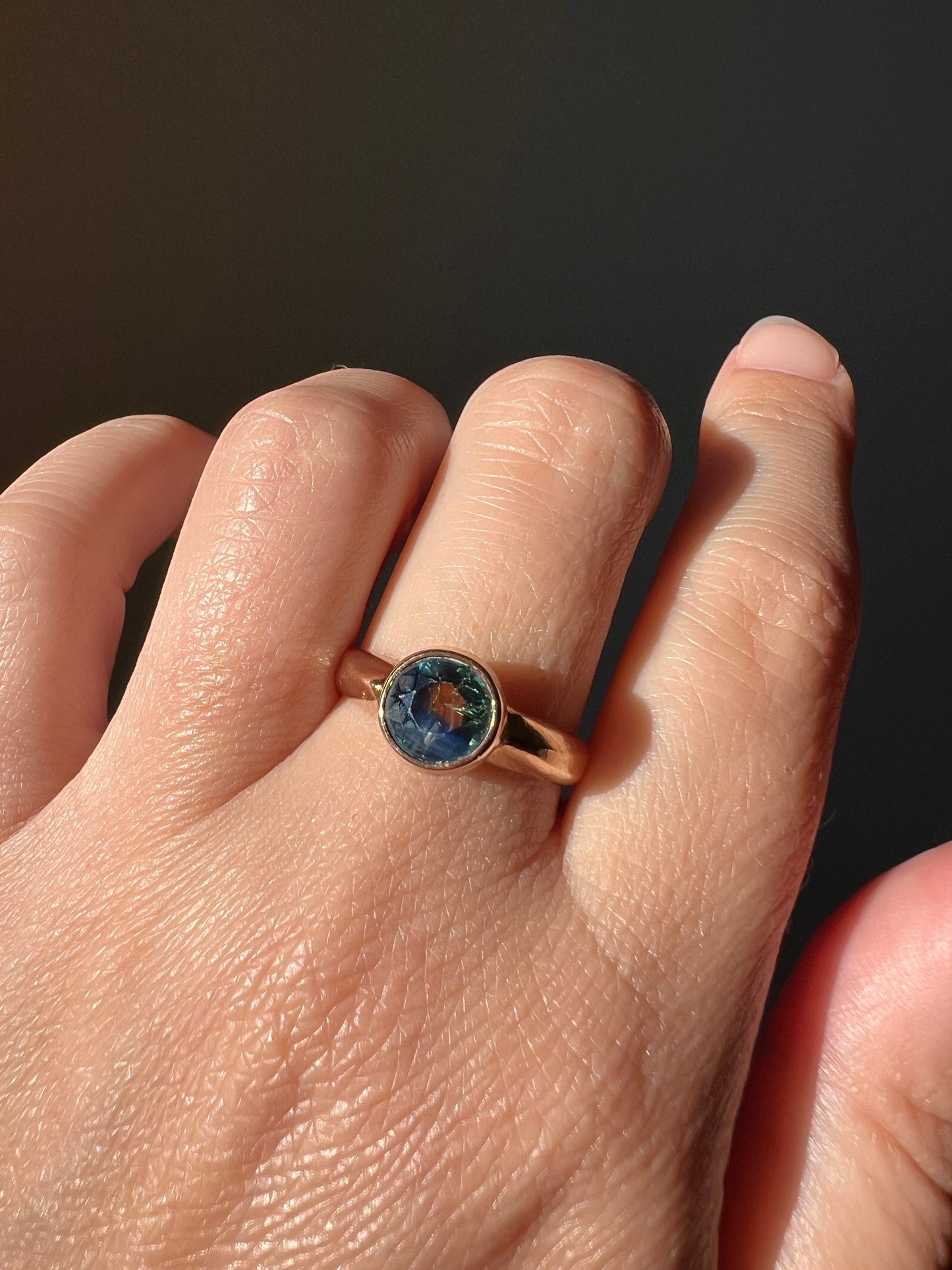 The 50/50 GREEN Half BLUE Natural Old Cut Sapphire Ring Victorian Antique 15k Rose Gold Ring Solitaire Alt Engagement Bi Color Gift OMC 14k