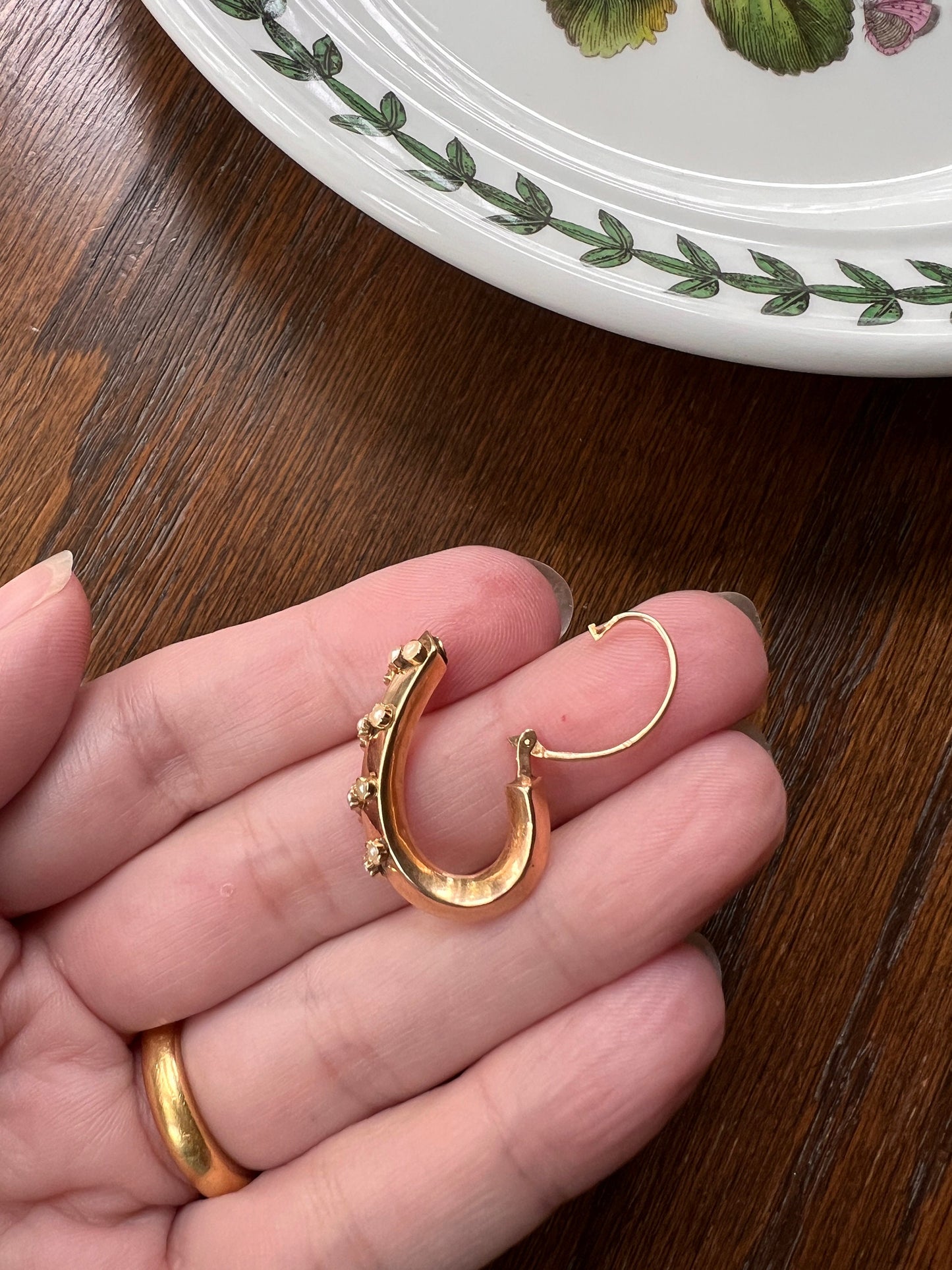 Pearl Hoop Antique VICTORIAN Poissarde SINGLE Earring French Dormeuse 18k Gold Mix & Match Various Avail Something Old Bridal Ball Rivet