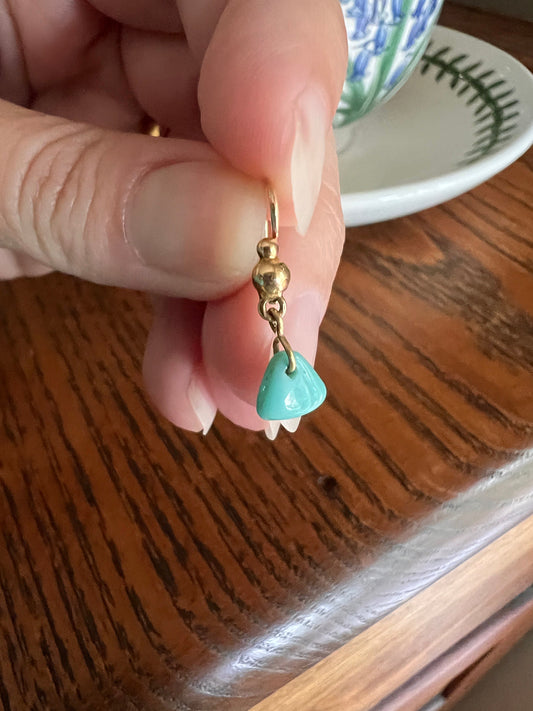 Turquoise Bead Dangle Antique Blue VICTORIAN Dainty SINGLE Earring French Dormeuse 18k Gold Minimalist Mix & Match Various Something Old