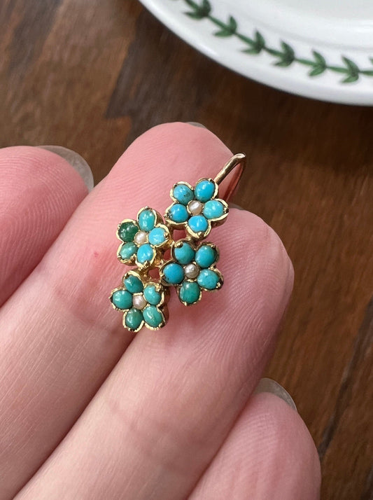 Forget Me Not Antique Blue Turquoise VICTORIAN Earring SINGLE French Dormeuse 18k Gold Mix & Match Various Something Old Blue Bridal Floral