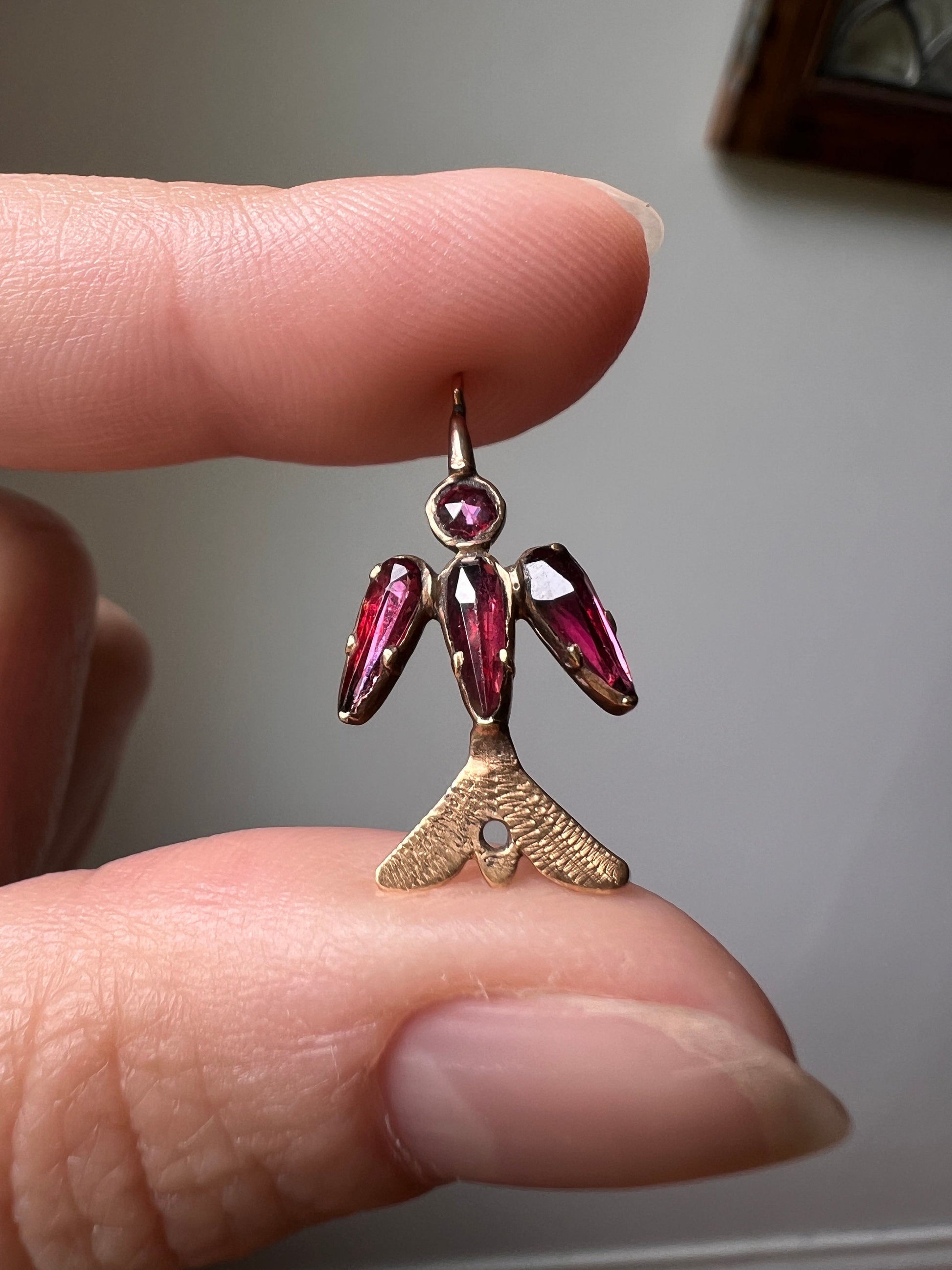 DOVE Bird Pink Purple Perpignan GARNET Figural Pendant Charm French GEORGIAN Antique 18k Gold Neckmess Neckstack Figural Romantic Gift Glow
