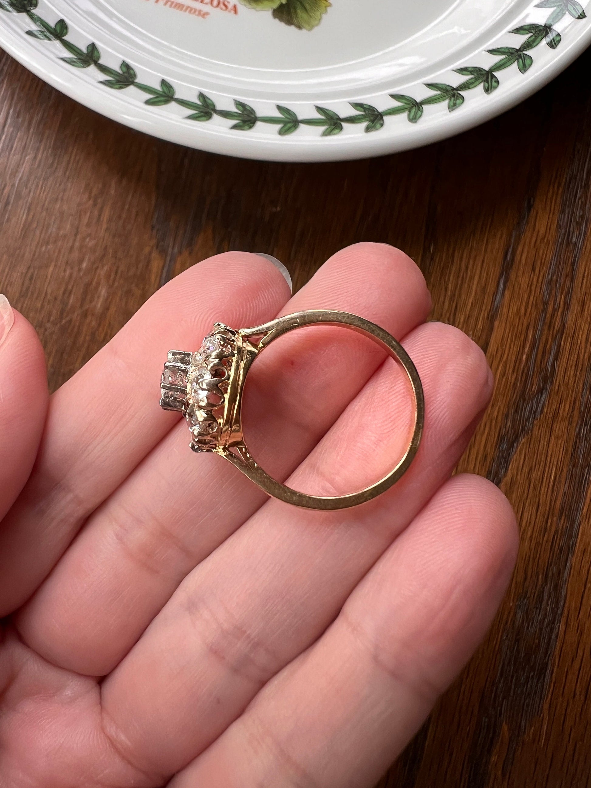 Daisy CLUSTER Ring 1 1/2 Carat Old Mine Cut Diamond Halo 18k Gold French Antique Belle Epoque 1.5Ctw Tdw Romantic Gift OmC Stacker Victorian