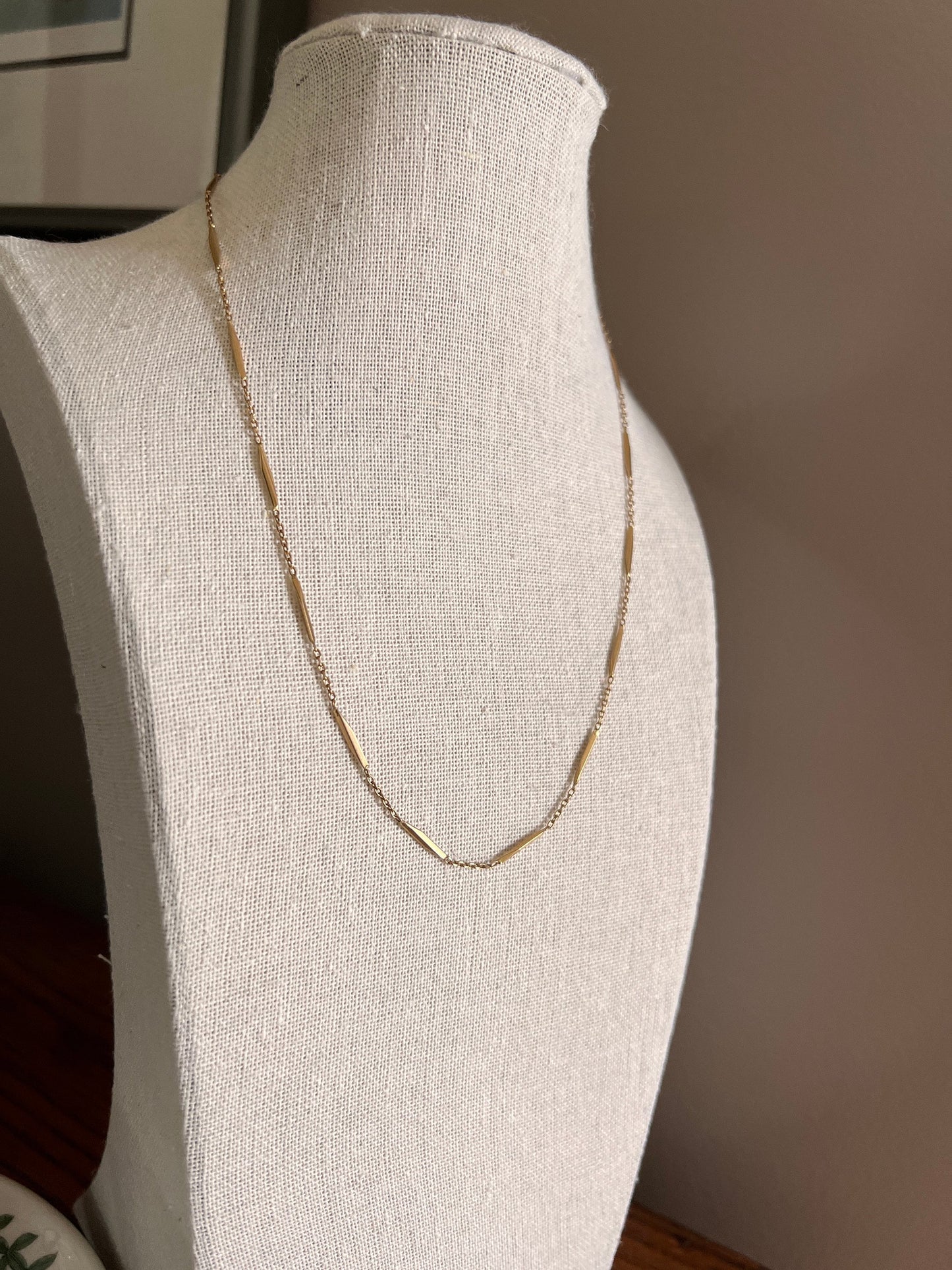 Faceted Bar Link Cable Alternating French ANTIQUE 5.6g 18k GOLD Solid 17.75" Dainty Layering Neckmess Neckstack Romantic Gift Warm Patina
