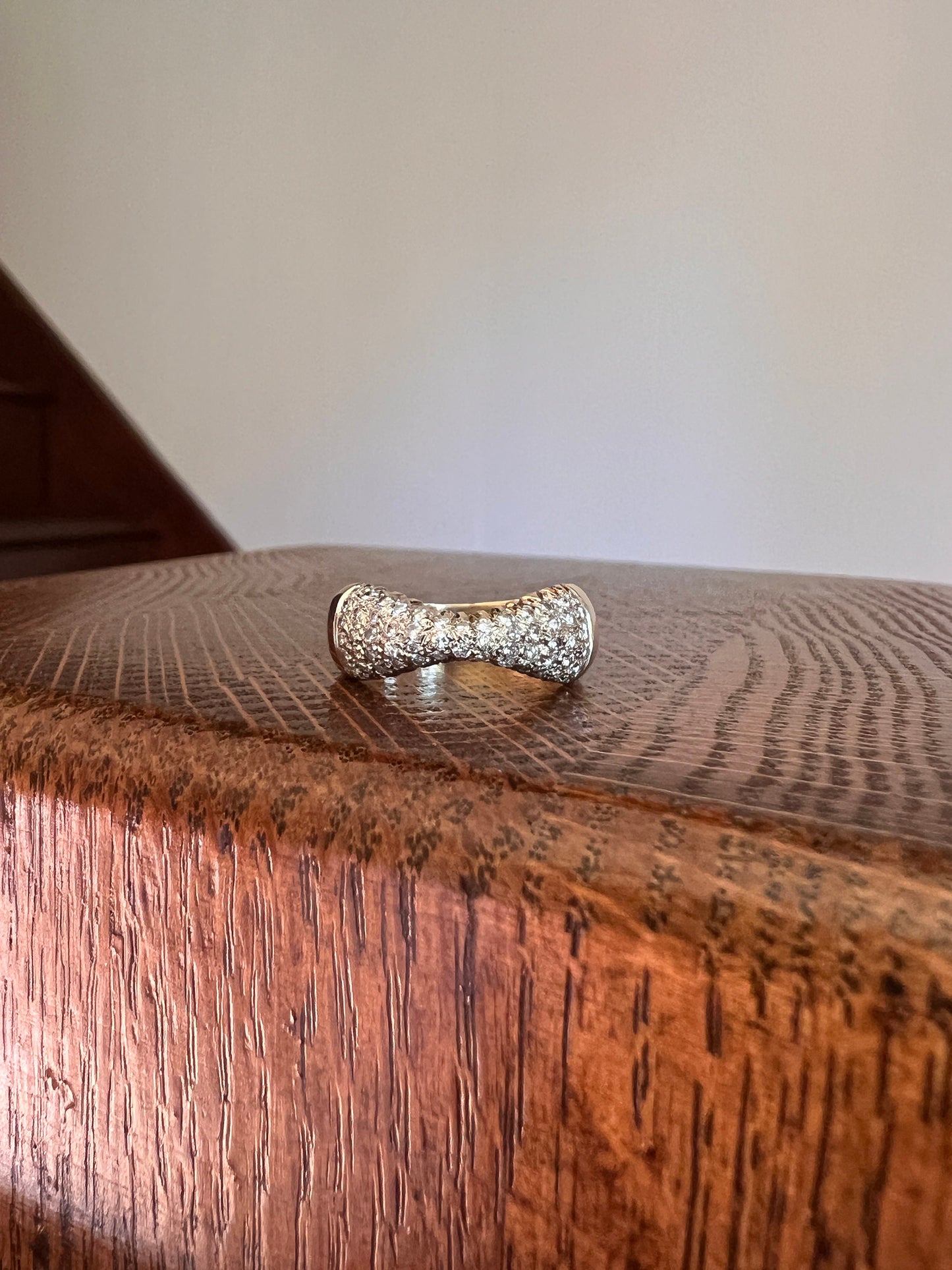 BOW Pave Encrusted Diamond Domed Stacker Ring Chunky Retro Vintage Wide Band 14k Gold Versatile Romantic Gift Timeless