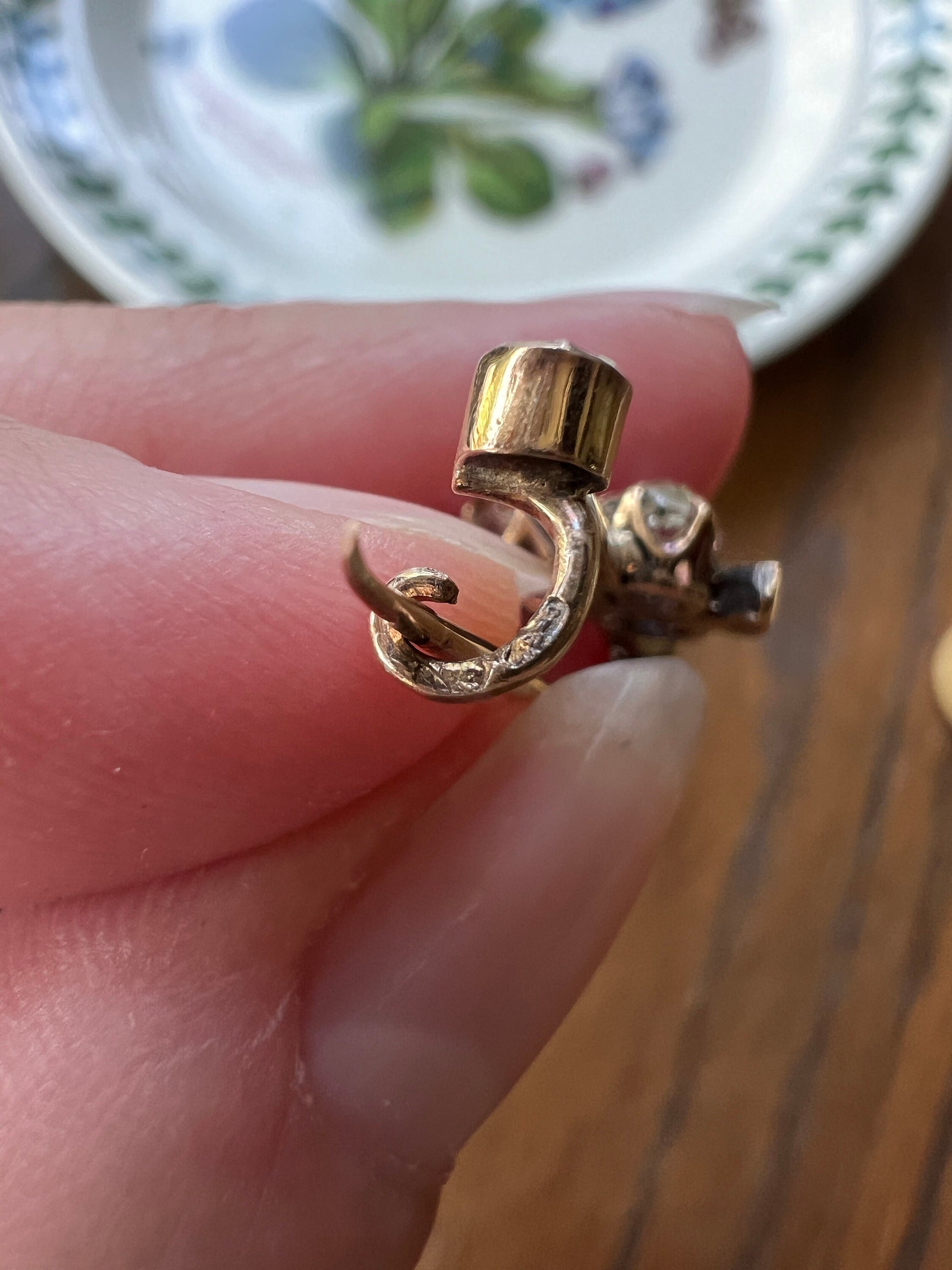 Lucky CLOVER Antique Figural Pin Pendant 1 Carat Rose Old Mine Cut DIAMOND 14k Gold Figural Good Luck