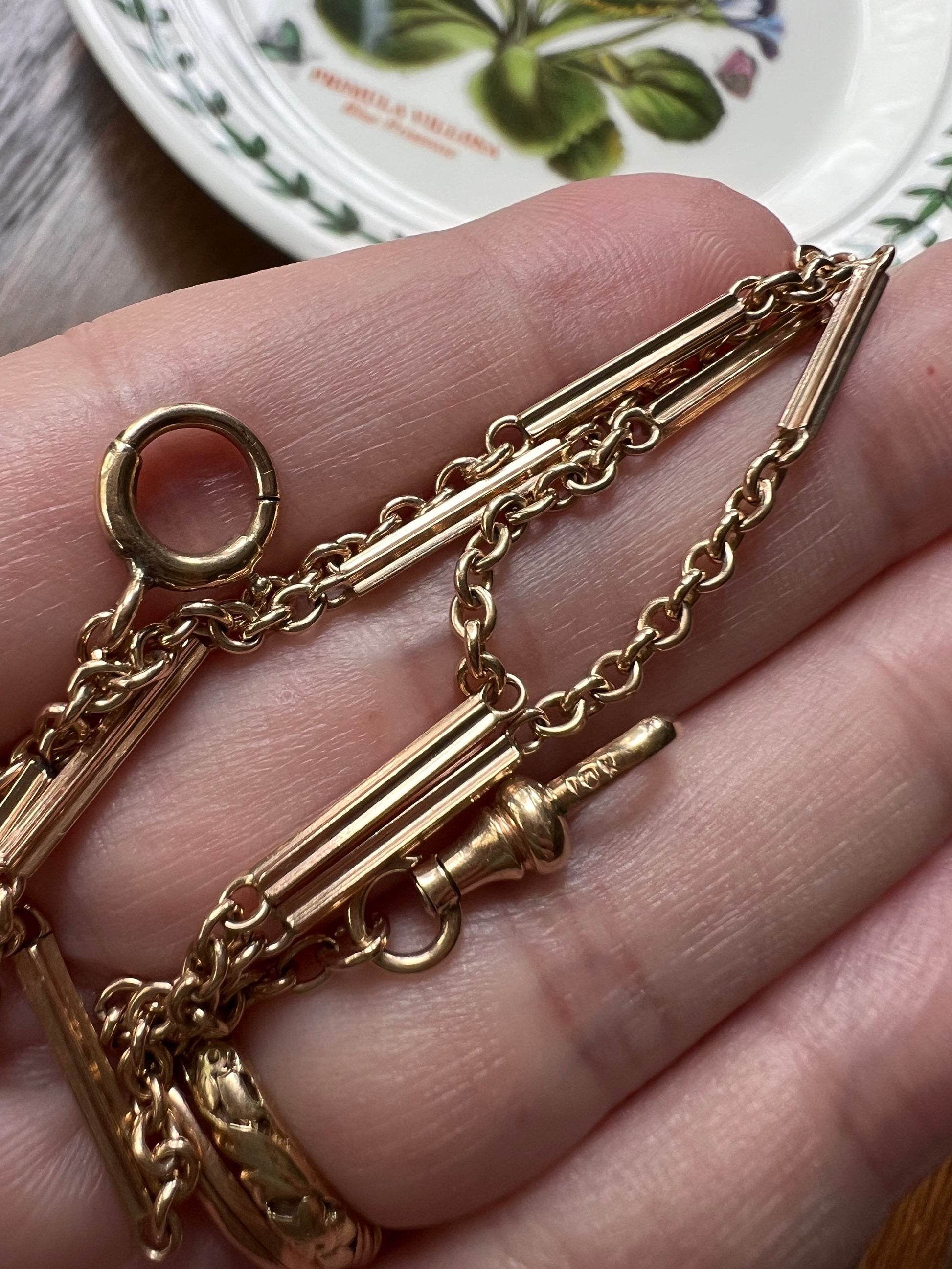 Bar & Link Watch CHAIN Victorian ANTIQUE 13.75" Choker Necklace Extender Layering 6.1g 10k Rose Gold w/ Dog Clip Pendant Neckmess Bracelet