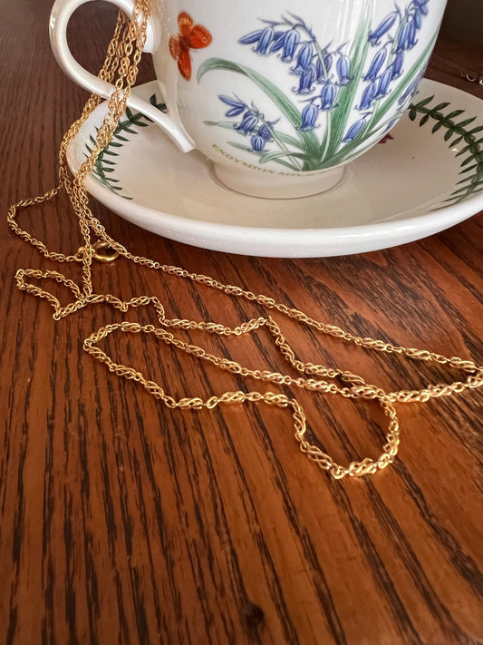 Heavy French VICTORIAN 18k Gold Solid 18g X- Long Guard 3D Swirl Link 38" Muff Chain Necklace Pendant Holder Layering Bracelet Glow Texture