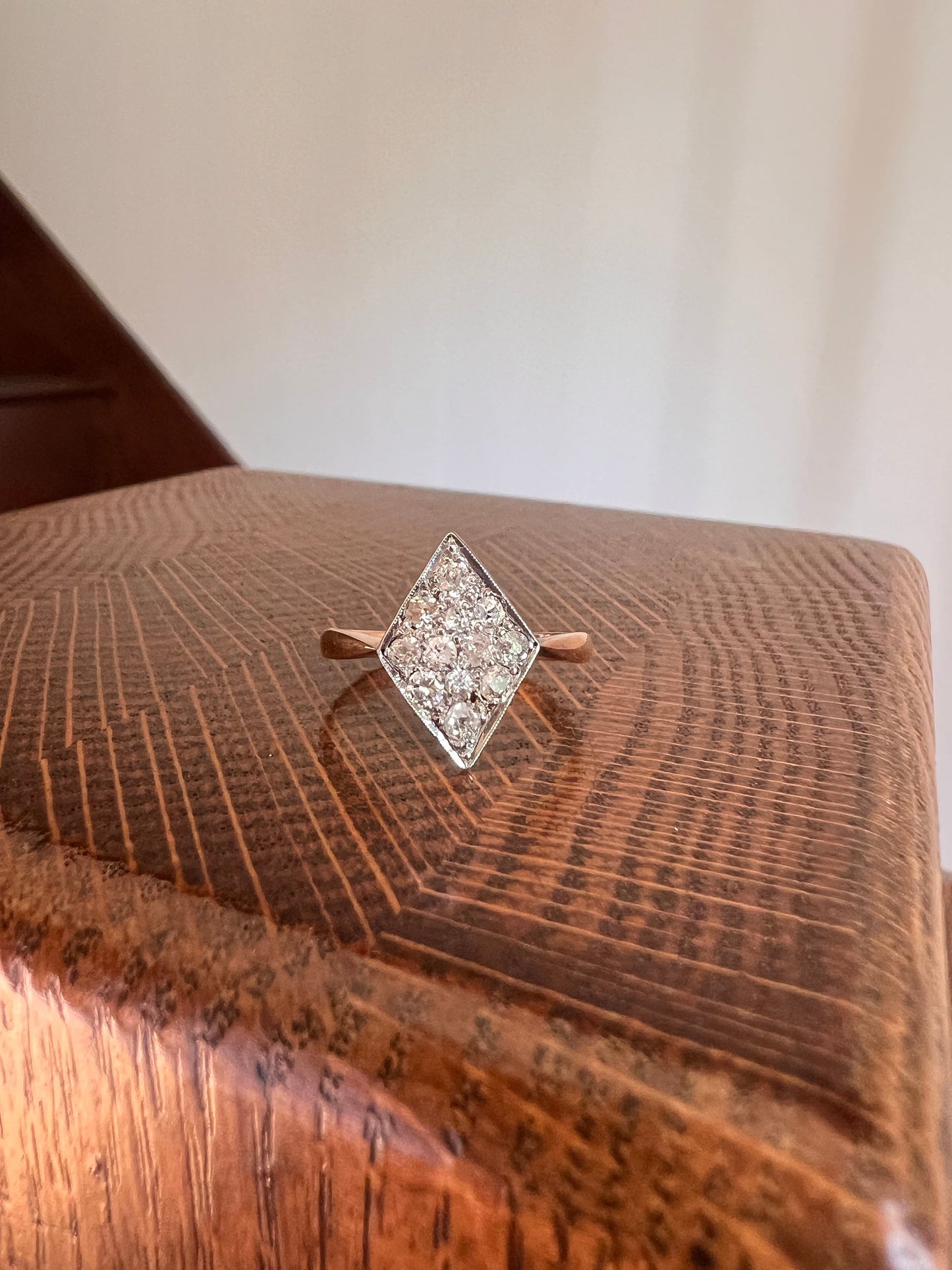 CLUSTER Antique KITE Ring .5 Carat Old Mine Cut Diamond Cluster Grid Ring French Antique 18k Gold Geometric Stacker Cobblestone Gift Half Ct