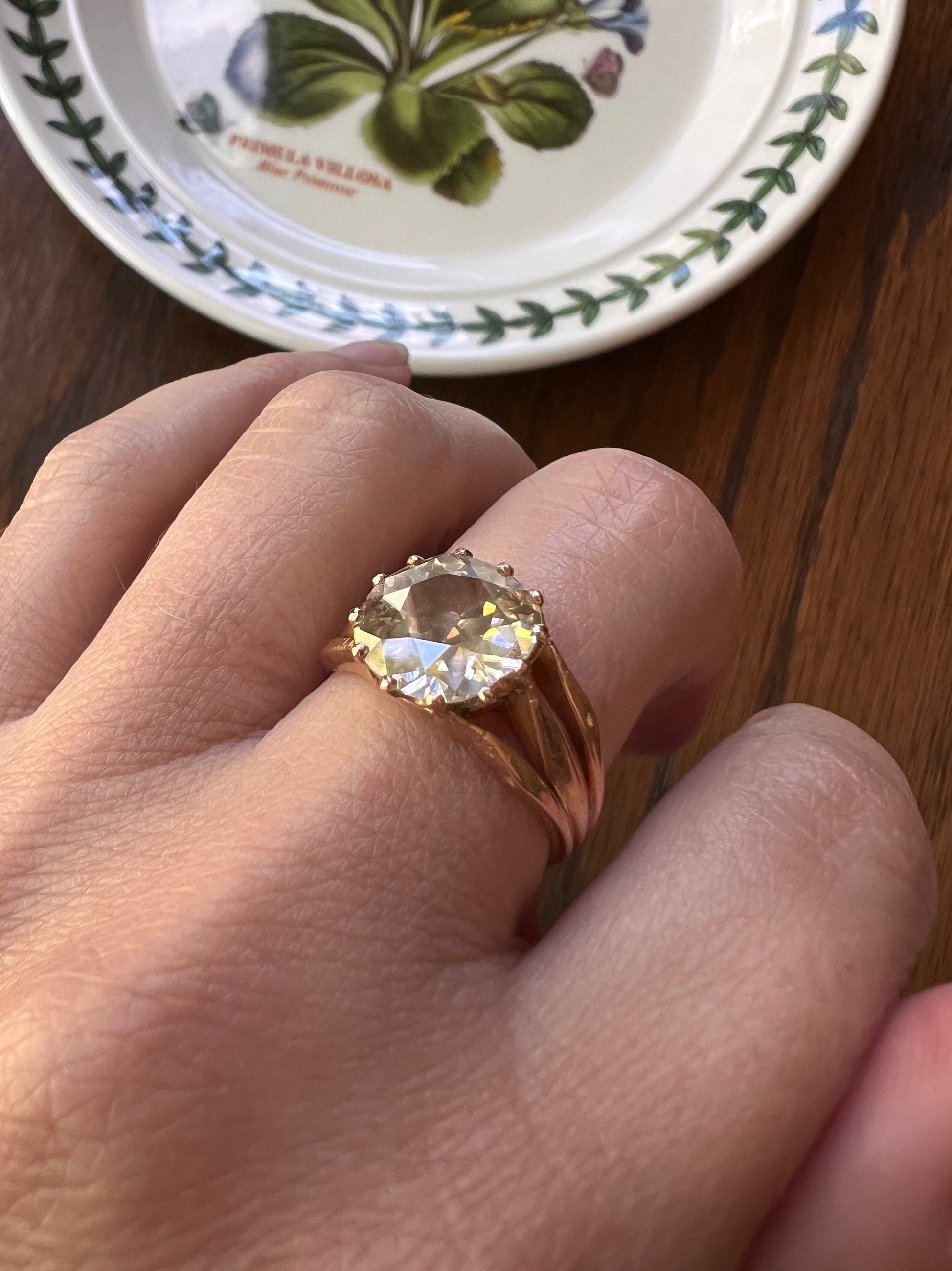 ANTIQUE Large 2.5 Carat Old European Cut DIAMOND Solitaire Ring Pale Yellow Light Brown 18k Rose Gold c1900 Victorian French Belle Epoque