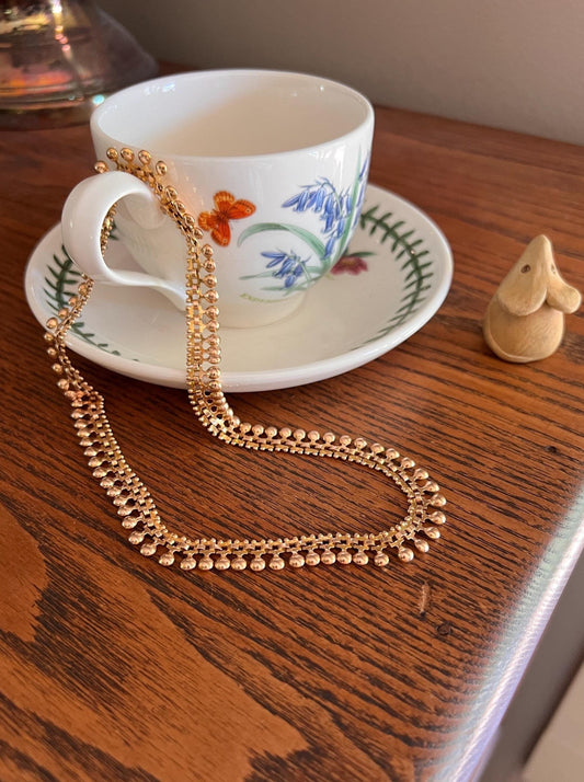 Ball RIVET Shimmering French Antique 22g 18k GOLD Bead Solid Rosy Book Chain Necklace 10m Wide 16" Neckmess Neckstack Victorian Era Hallmark