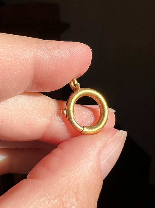 Med. Spring Ring FRENCH ANTIQUE 1.2g 18k Gold Glowing Solid 12mm Clip Clasp Pendant Holder Connector Neckmess Neckstack Sturdy Parts Finding