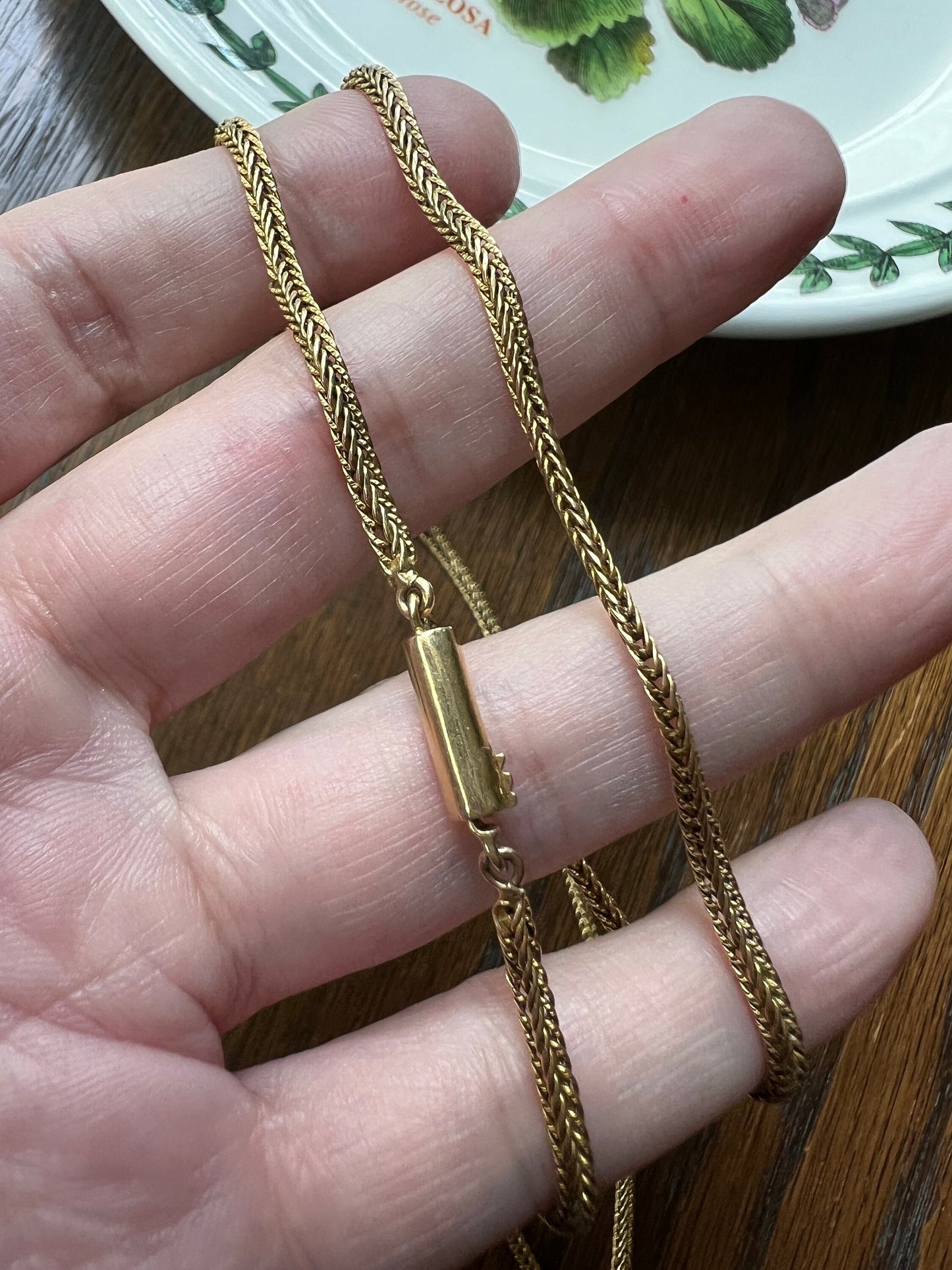 Antique CHAIN Victorian Herringbone Box 20.5" Necklace Layering 8.6g 18k Gold Solid French Belle Epoque Pendant Holder Warm Patina Love!