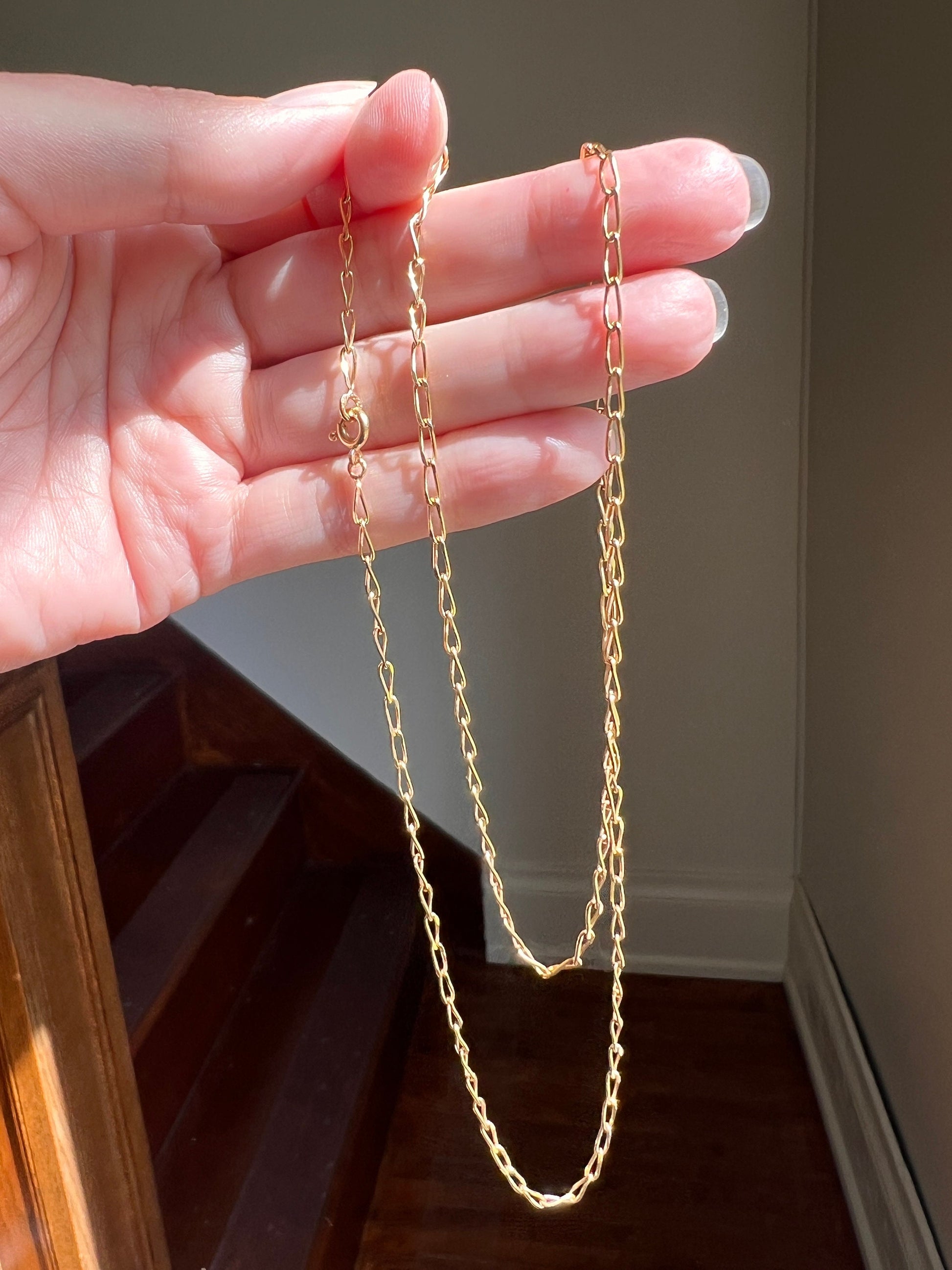 LONG French Sturdy Shimmering Vintage CURB Link Chain 6.5g 18k GOLD Solid Necklace 23.5" Neckmess Neckstack Retro Layering Romantic Gift Vtg