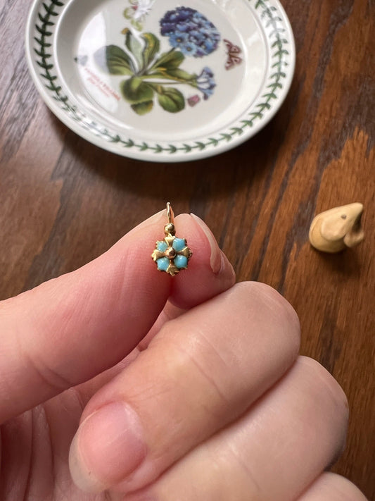 Floral Rivet Antique Blue Enamel VICTORIAN Dainty SINGLE Earring French Dormeuse 18k Gold Minimalist Mix &Match Various Something Old Bridal