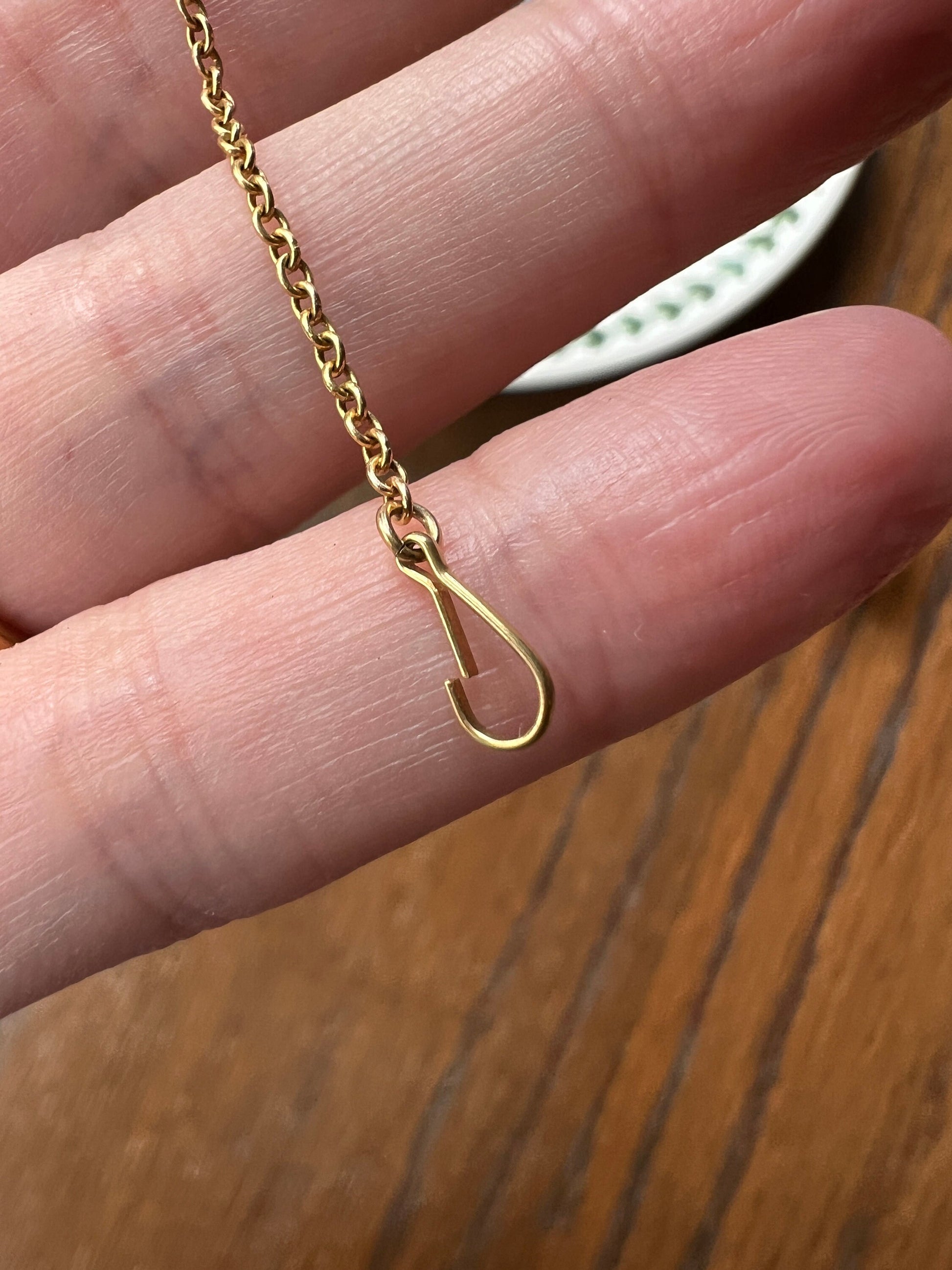 Hanger HOOK Dainty CHAIN Doodad French ANTIQUE .5g 18k Gold Solid 67mm Pendant Holder Extender Connector Neckmess Neckstack Parts Findings