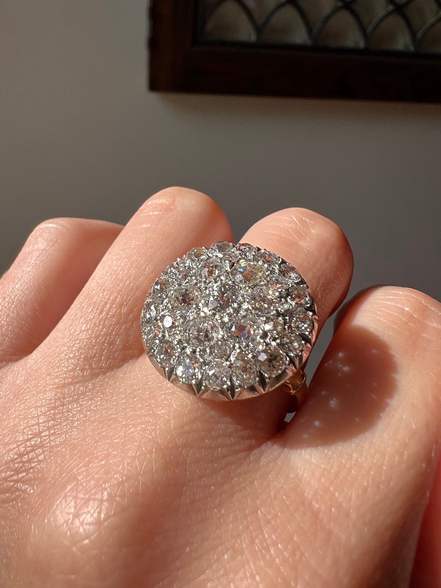 XL DOMED French Antique 2.85 Carat Old Mine Cut DIAMOND Cobblestone Cluster Ring 18k Gold Platinum Belle Epoque Romantic Gift Chunky OmC