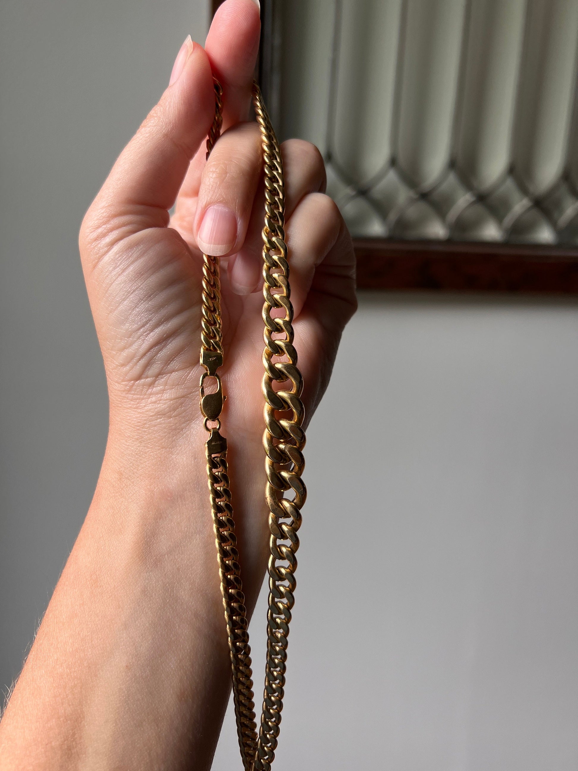 Heavy 25.1g 18k GOLD Solid Sturdy Vintage CURB Link Chain Necklace 18" Graduated 11mm Wide Chunky Neckmess Neckstack Retro Layering Collar