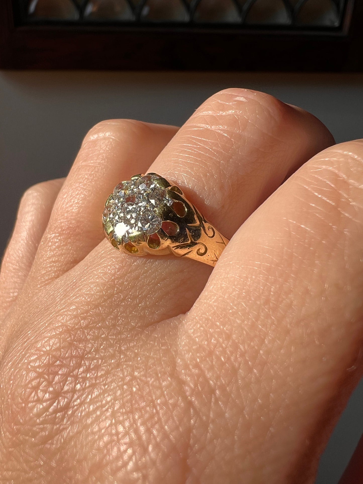 ANTIQUE 1 Carat Gent's Old Mine Cut DIAMOND Cluster Ring 7g 18k Gold Gift Stacker Band OMC Victorian Halo Buttercup Belcher Man Unisex Large