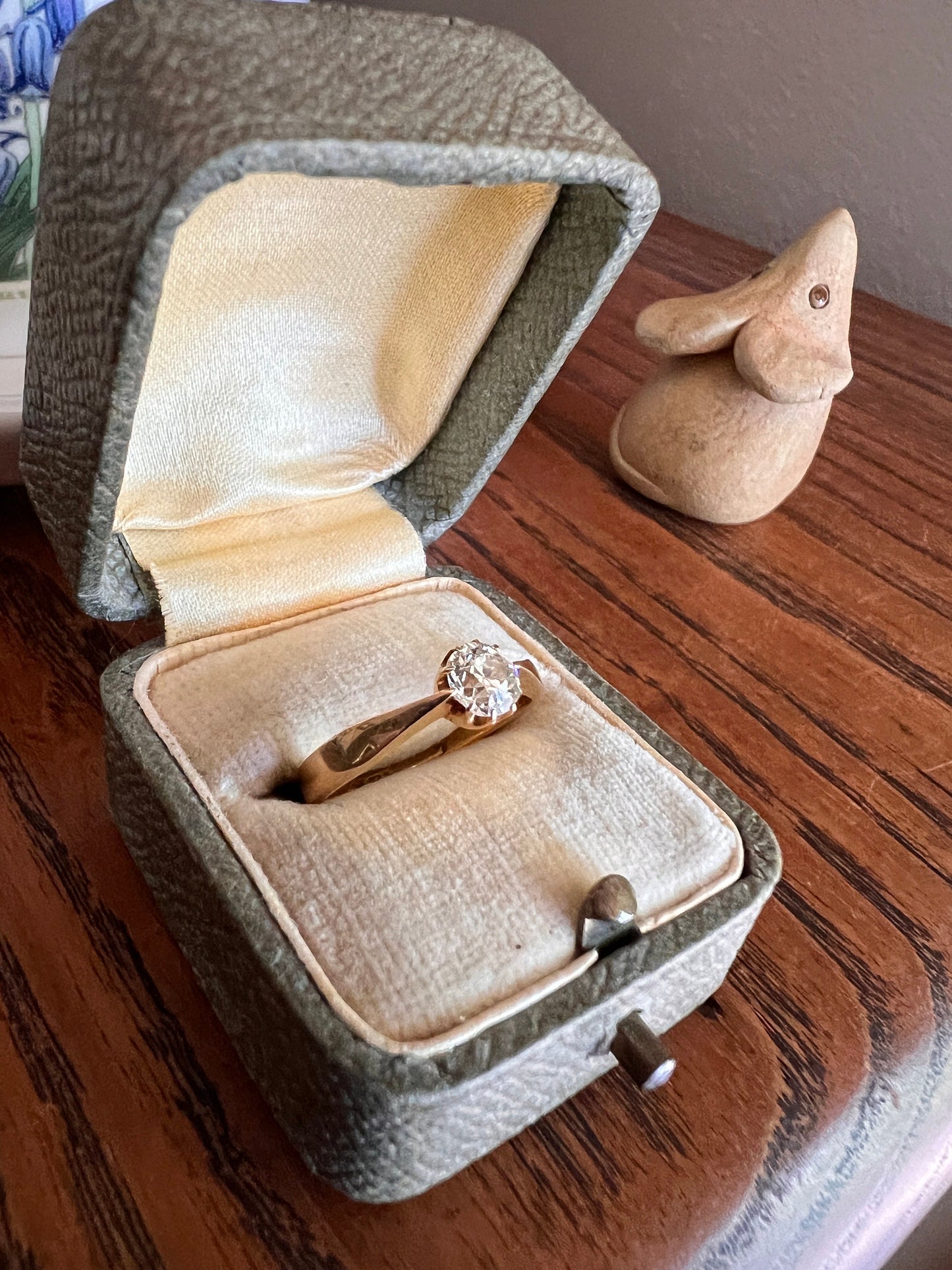 Antique Eye Clean .5 Carat Pale YELLOW Old Mine Cut DiAMOND Solitaire Ring 18k GOLD Engagement Warm Solitaire 1901 Romantic Gift Stacker OMC