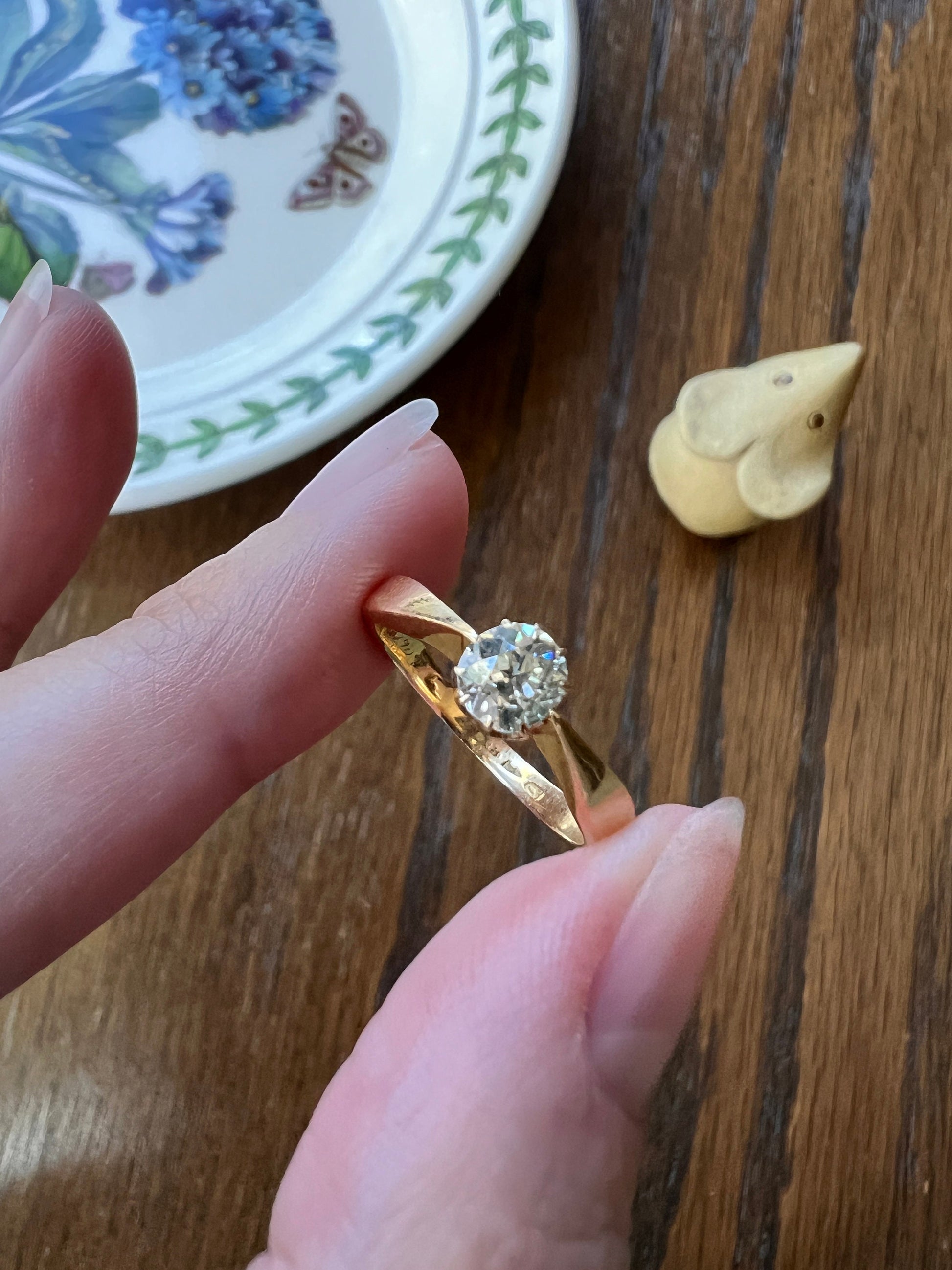Antique Eye Clean .5 Carat Pale YELLOW Old Mine Cut DiAMOND Solitaire Ring 18k GOLD Engagement Warm Solitaire 1901 Romantic Gift Stacker OMC