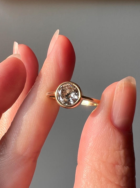Art Deco .95 Carat Transitional Cut DIAMOND Bezel Set Ring Stacker Band French 18k Gold Solitaire Vintage Dainty Geometric Engagement Gift