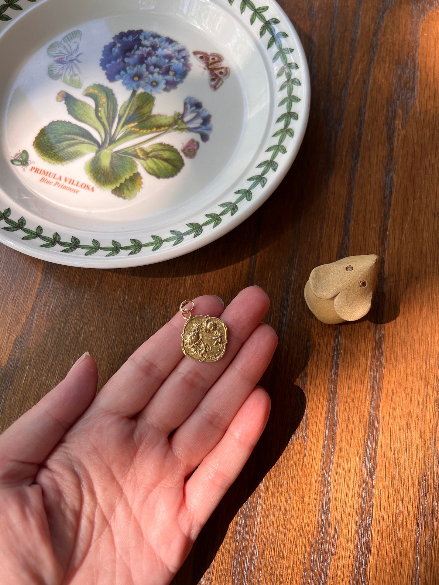 DATED 1918 ROSES of France Antique PENDANT Victorian 18k Gold Solid French Belle Epoque Necklace Bracelet Charm Romantic Gift Floral Engrave