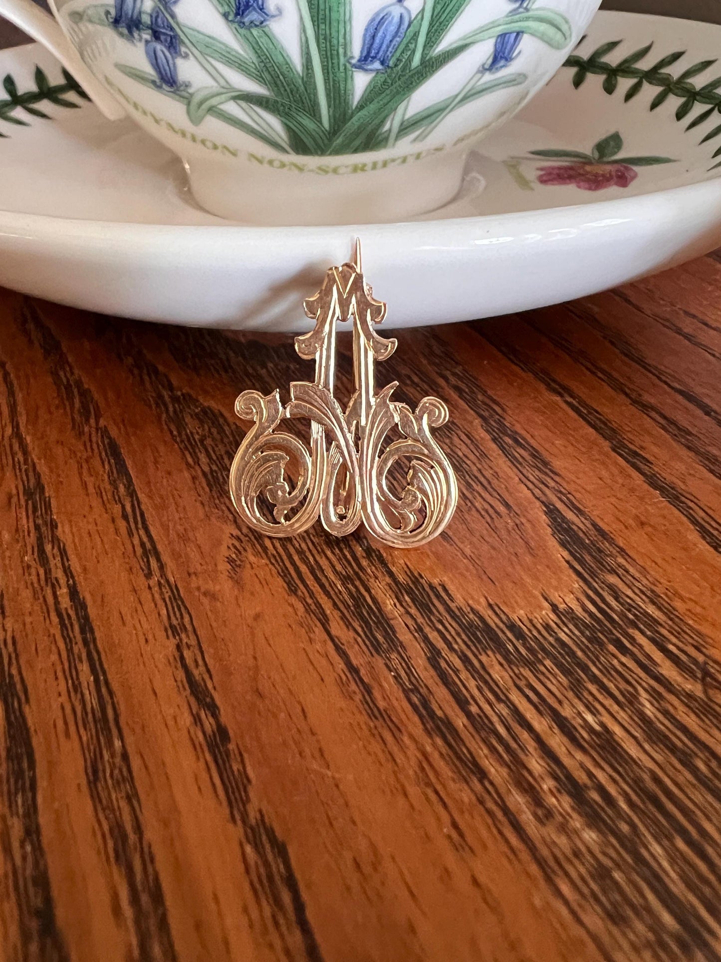 LETTER " A " Initial Pin Brooch for Pendant French Antique 18k Gold Belle Epoque Ornate Flourished Calligraphy Monogram Engraved Unique Gift