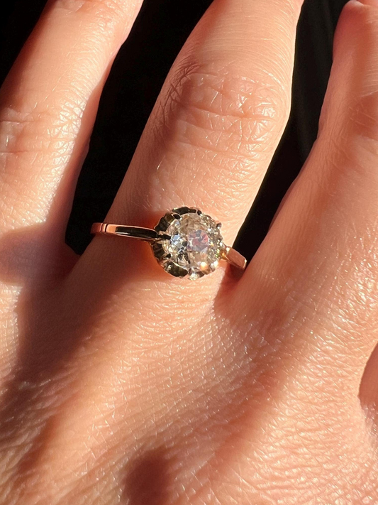 Antique 0.7 Carat Old Mine Cut DiAMOND Solitaire Ring 18k GOLD Solid Edwardian Engagement Stacker