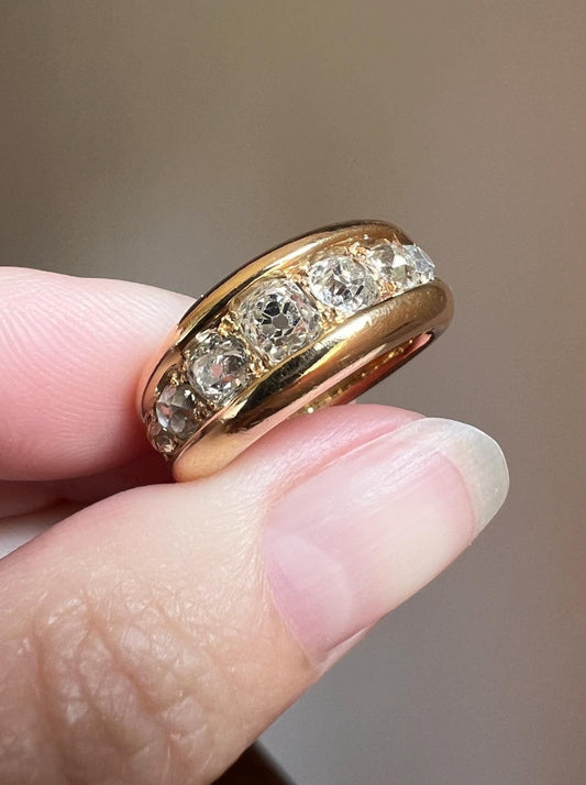 Chunky 1.25 Carat Old Mine Cut DIAMOND Channel Set Ring 10.5g 18k Gold HEAVY Vintage to Antique Wedding Stacker 8.3mm Wide Band French OMC