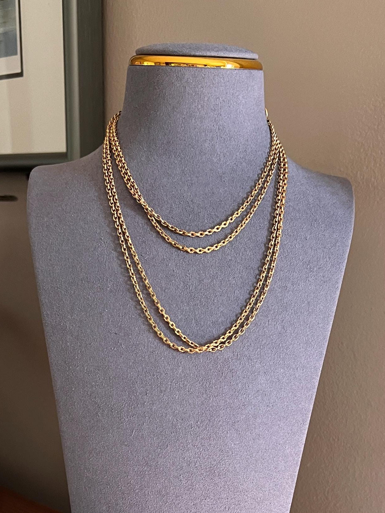 LONG French Antique VICTORIAN Double Strand Necklace Chain 20g 18k Gold Ornate Scallop Link Choker