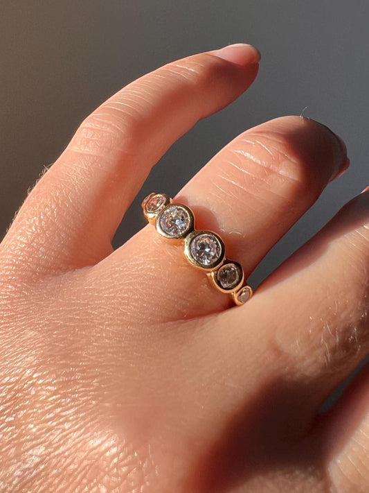 Unique SIX Stone .84 Carat Old European Transitional Cut DIAMOND Set Band Stacker Ring 18k Gold French Vintage Wedding OEC Circular Bezel