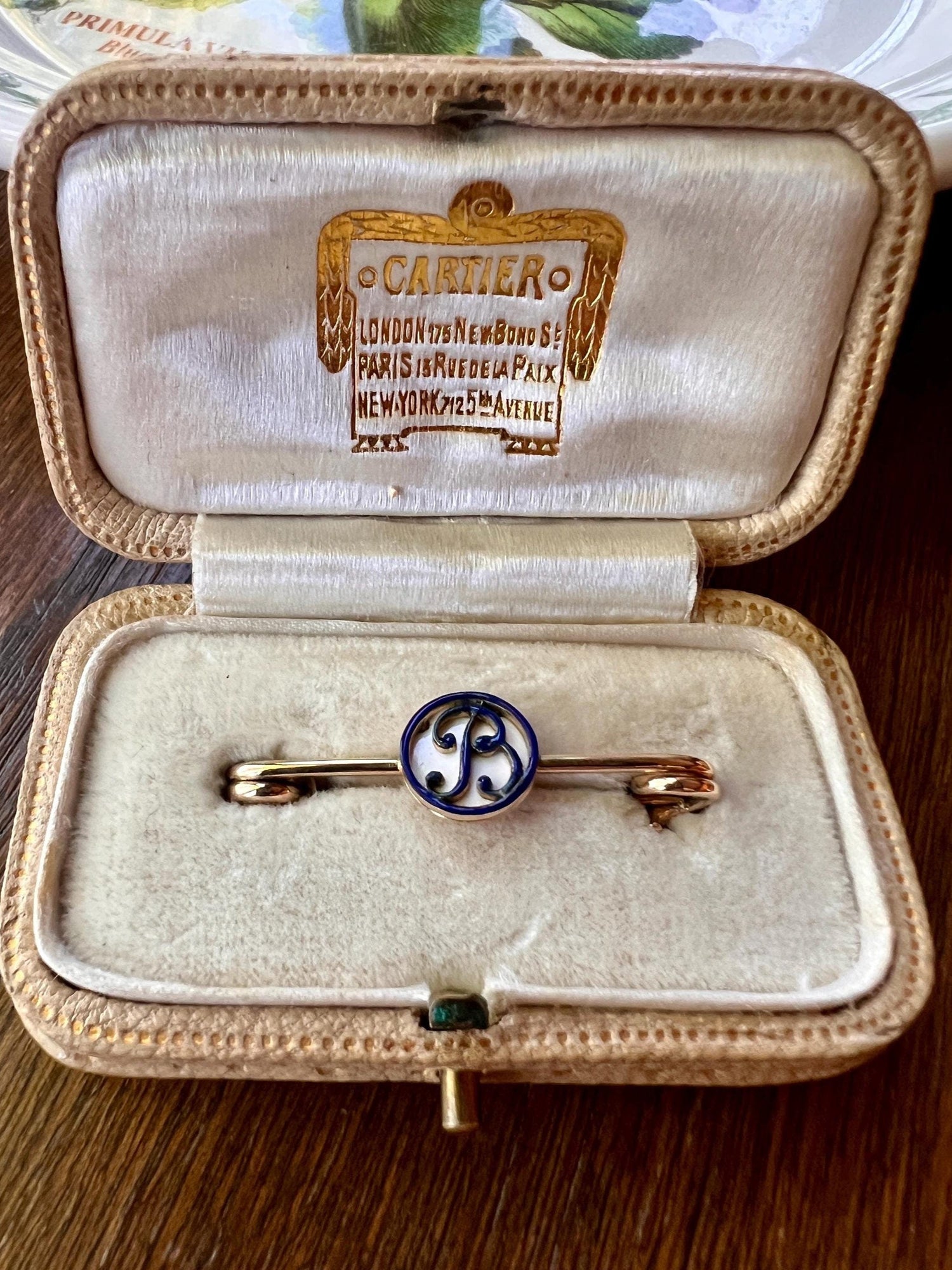 CARTIER Antique Rare BOXED Dated 1912 Letter B Initial Safety Pin Pendant Charm Holder Connector Extender Art Nouveau Brooch Special Gift