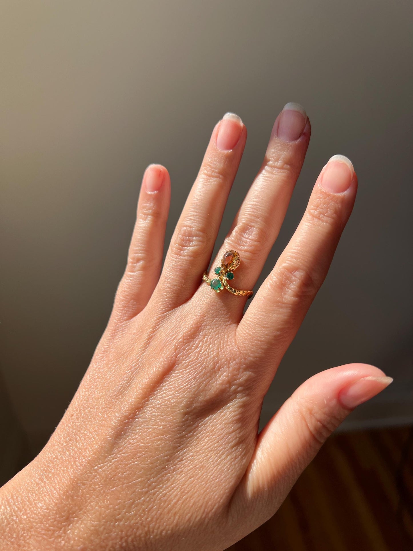 TIARA Ring French Antique VICTORIAN Green Emerald Yellow Pear Citrine 18k Tricolor Gold Stacker Romantic Gift Crown Prong Green Bay Packers