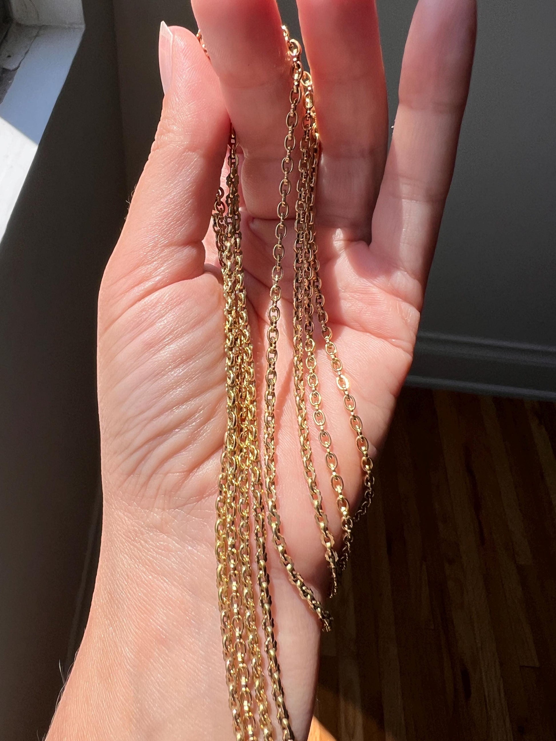 LONG French Antique VICTORIAN Double Strand Necklace Chain 20g 18k Gold Ornate Scallop Link Choker Pendant Holder Belle Epoque Gift Neckmess