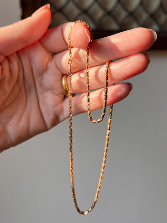 French Antique Tube Link Necklace Chain 15.75 Inch 6.7g 18k Gold Solid Ornate Collar Choker Pendant Holder