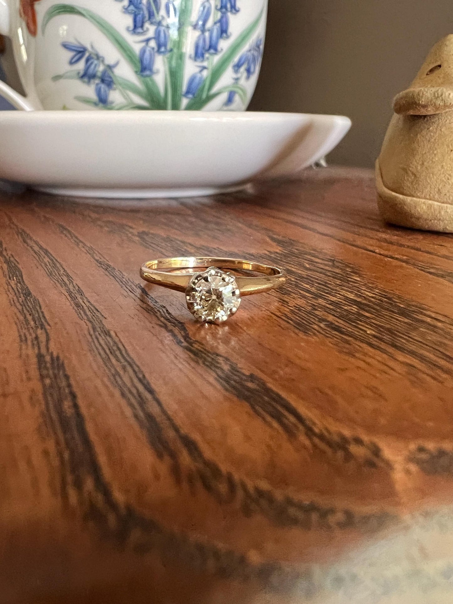 ANTIQUE .4 Carat Pale Yellow Old MiNE Cut DIAMOND Ring 14k Gold Solitaire Engagement Minimalist Stacker OMC Warm Glow Victorian Classic