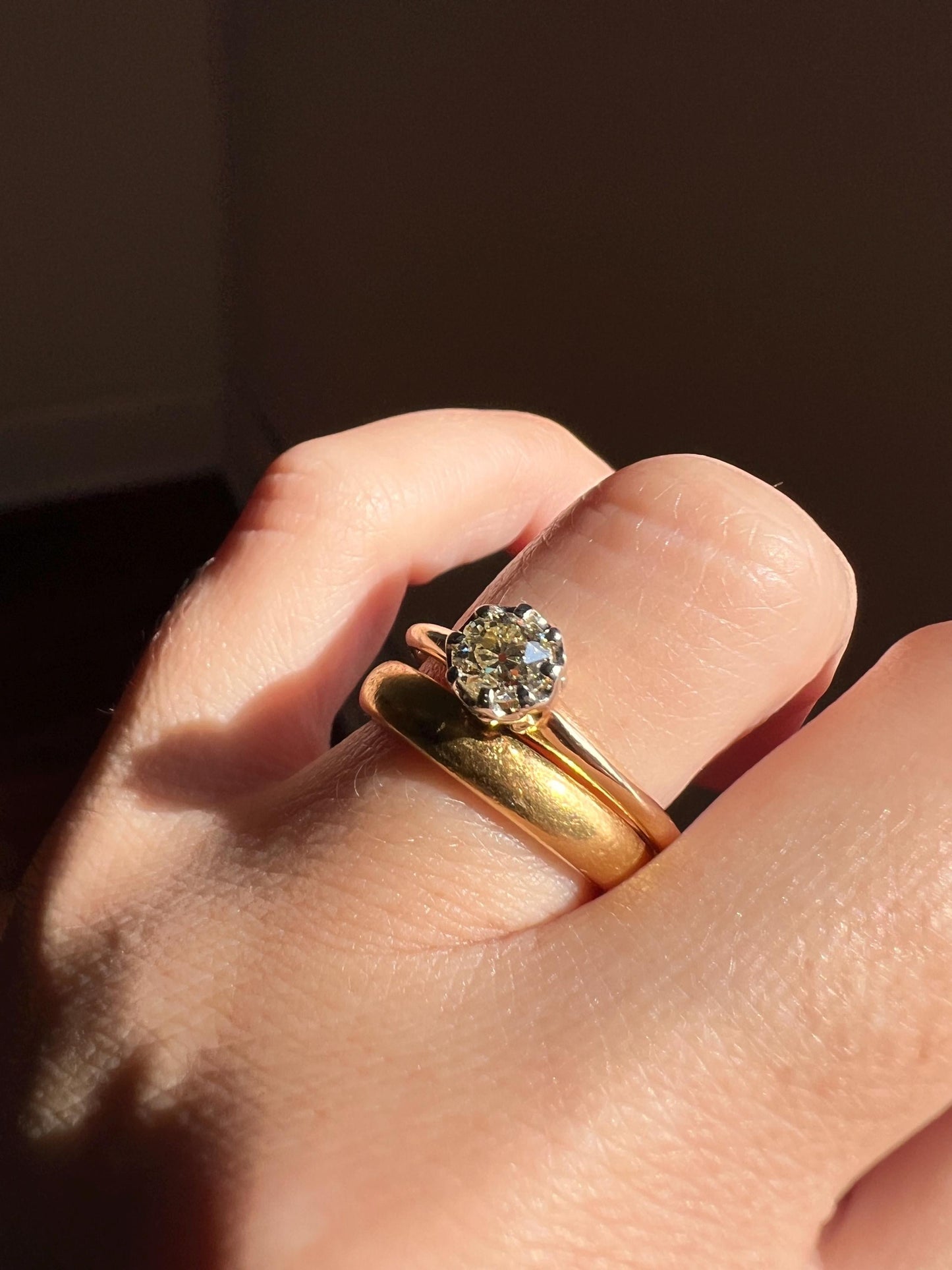 ANTIQUE .4 Carat Pale Yellow Old MiNE Cut DIAMOND Ring 14k Gold Solitaire Engagement Minimalist Stacker OMC Warm Glow Victorian Classic