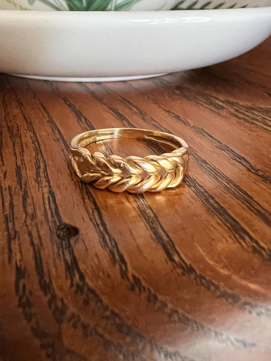 Edwardian Antique PUZZLE Keeper RING 18k GOLD Heart Braided Interlocking Chain Wide Band Wedding Stacker Romantic Gift Chunky Unisex Texture