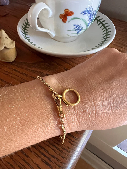 BRACELET XL Spring Ring Charm Holder FRENCH Antique 8.4g 18k Gold Foxtail Chain 8.5" Connector Extender Alt Link Wriststack Victorian Watch